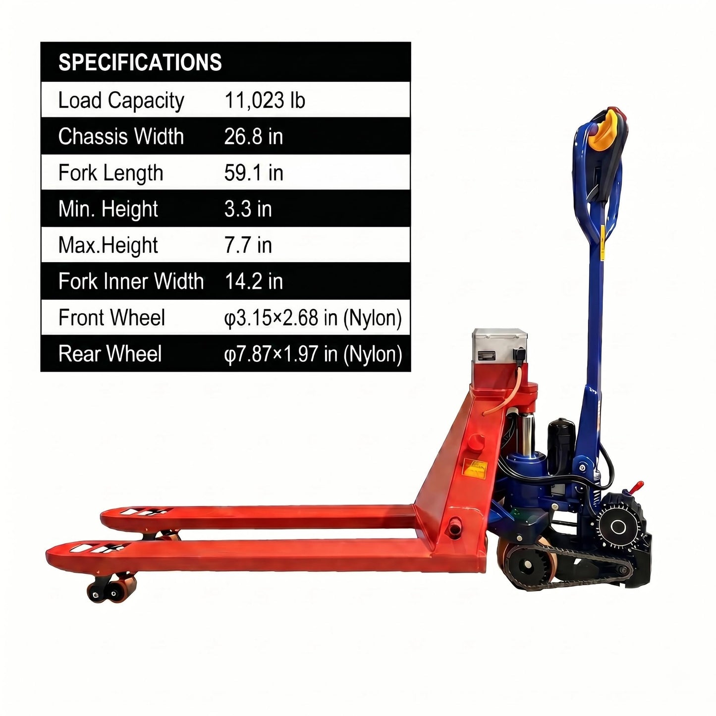 11023 LBS Lithium Electric Pallet Jack, 7H Long Runtime Walkie Pallet Truck with Auto Brake Safety Function, Full Power Drive, 59.1" x 26.8" Forks, Heavy Duty for Industrial & Commercial Use