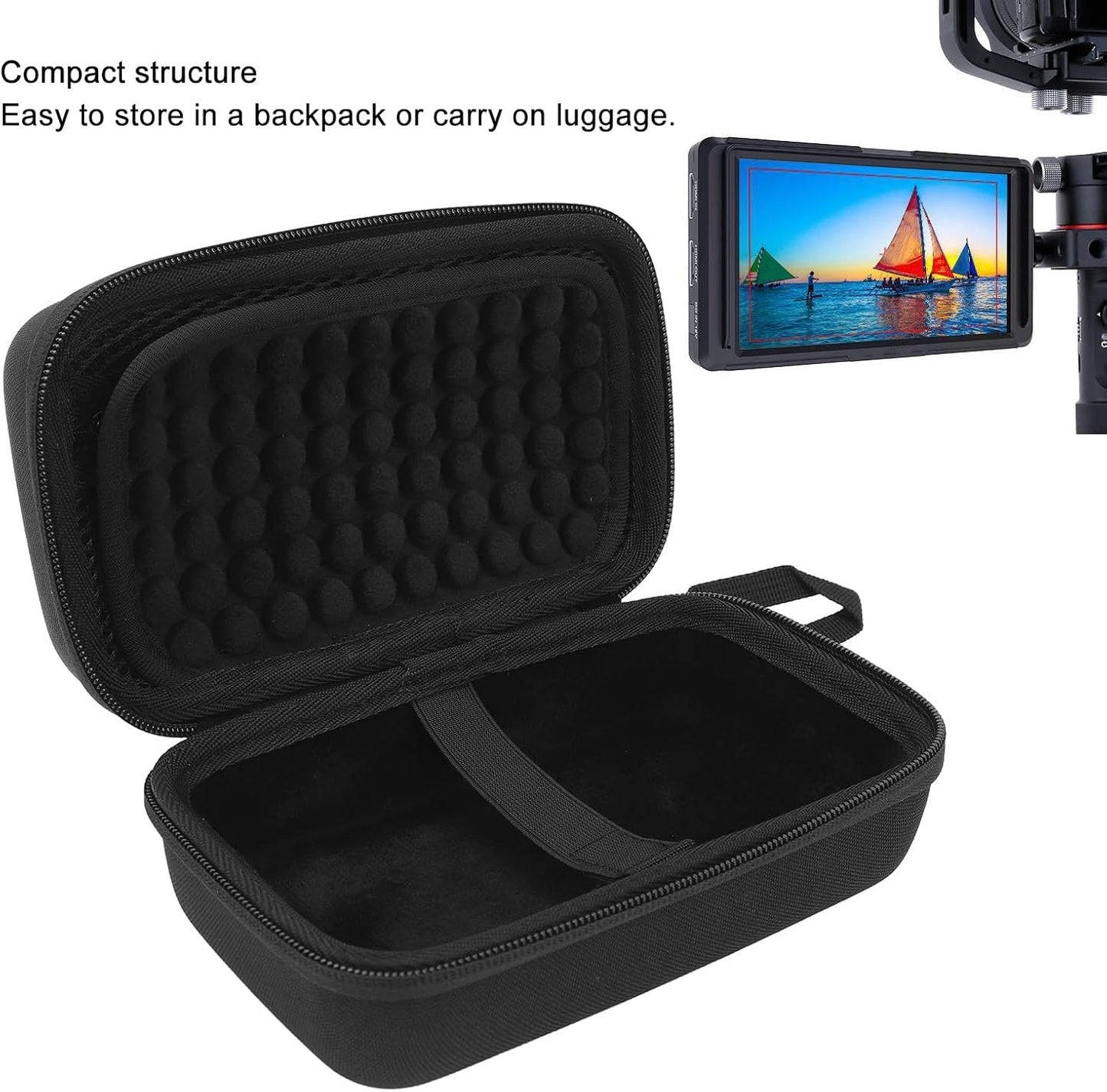 Vikye 5 inch Camera Monitor Carrying Case, Dual Layer Storage with Hard EVA Shell, Portable Design for Mirrorless
