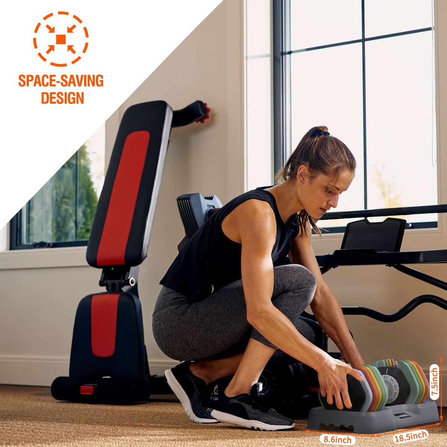 SKOK 55lbs Adjustable Dumbbell Set, Anti-Slip Fast Adjust Weight, Space-Saving for Home Strength Training & Fitness