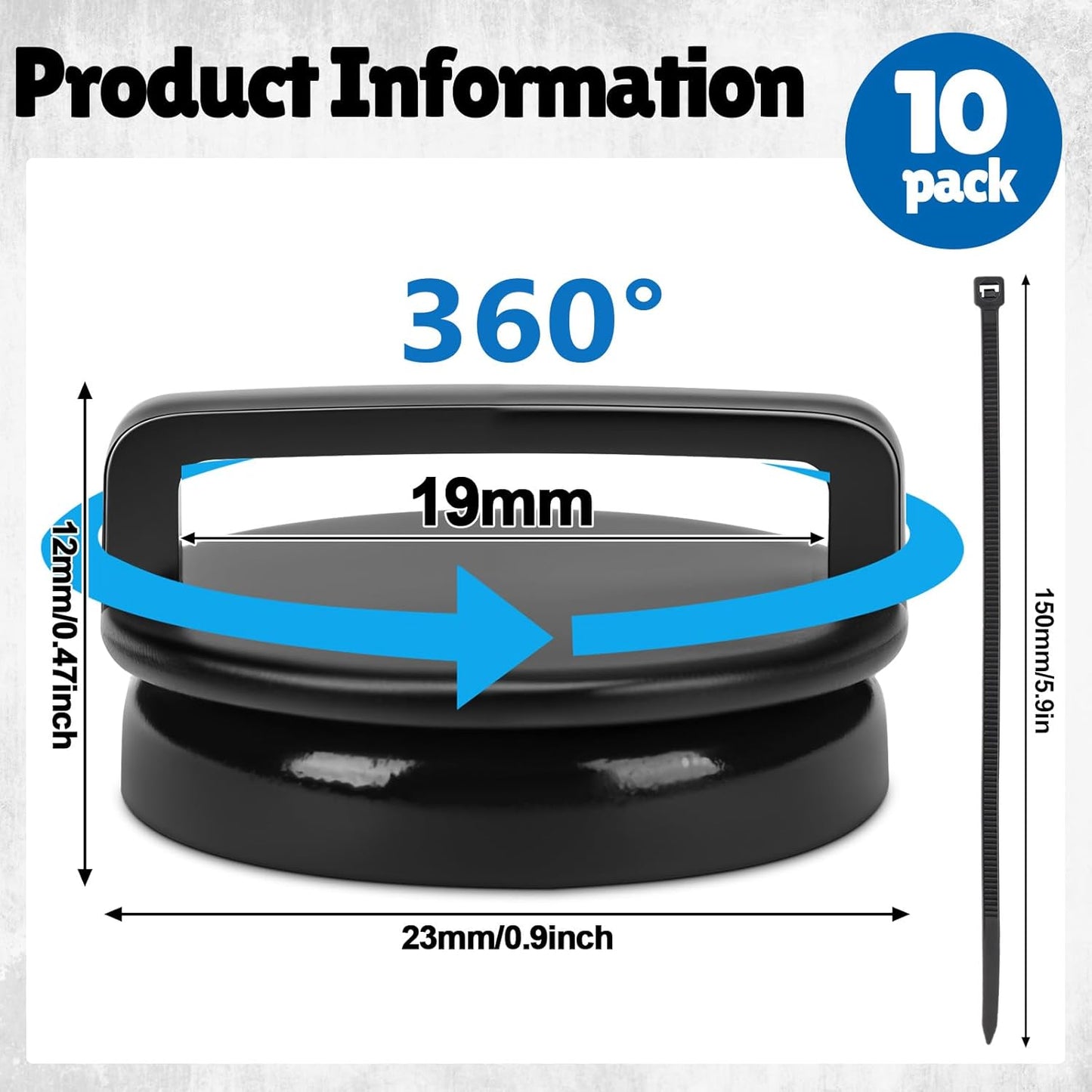 Tellegloww 10 Set 23mm Magnetic Zip Tie Mount and Nylon Cable Ties Dia Magnetic Cable Clips Organizer Holders Clamps