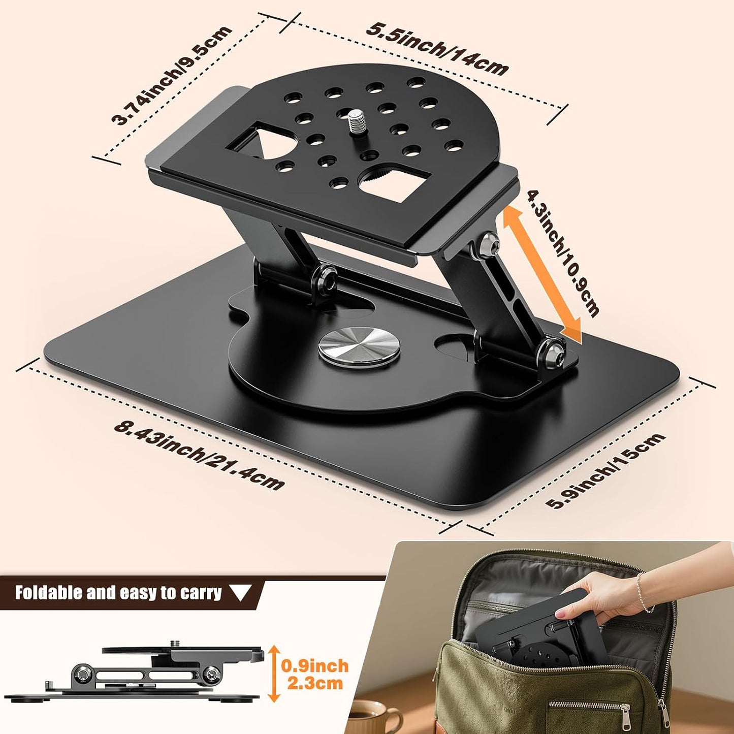 360 1/4" 22 Lbs Foldable Projector Stand, Rotatable Projector Mount Stand with Screw, Load Capacity and Carbon Steel