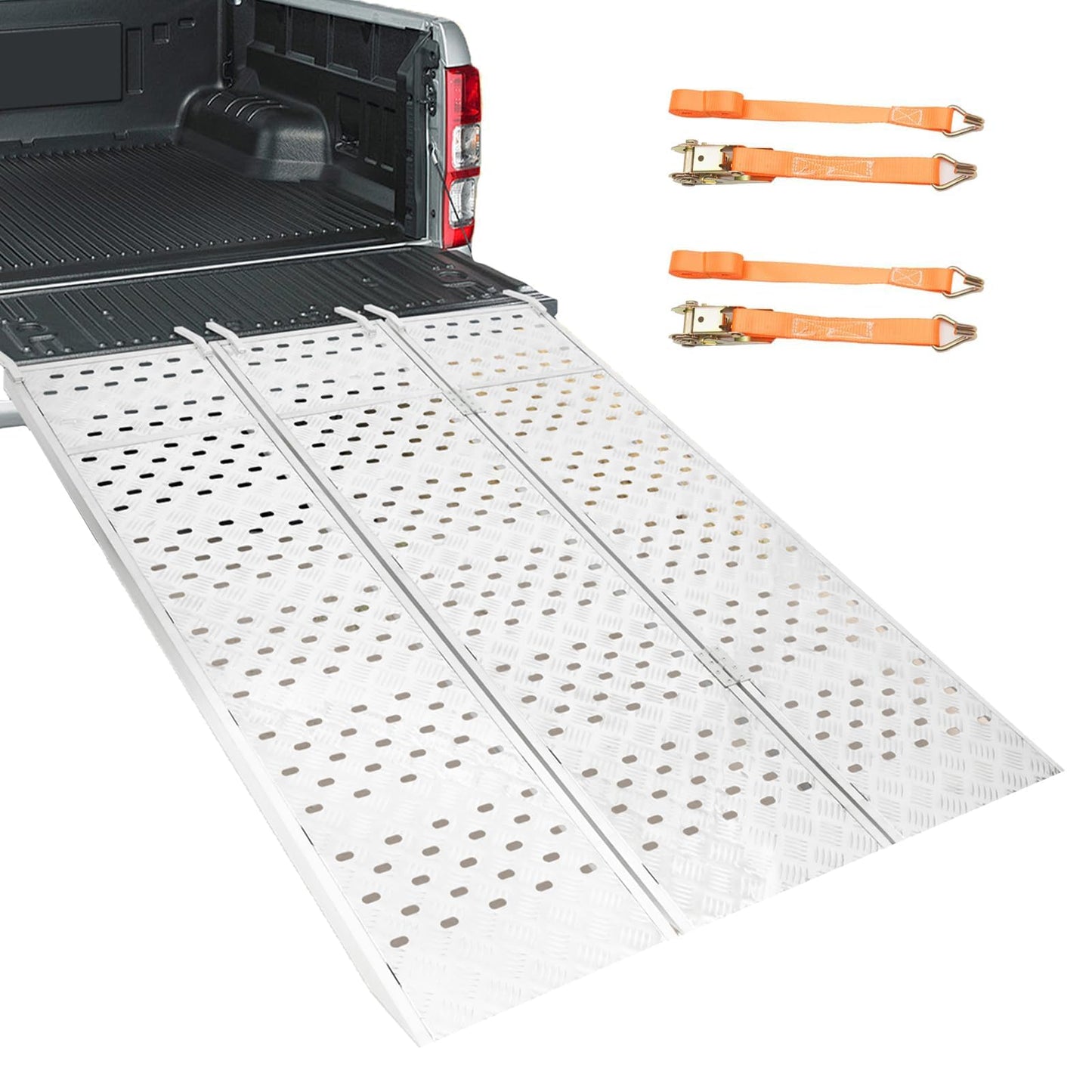 Aluminum Tri-Fold Ramp with Treads, Extra Wide Loading Ramp 1500 lbs Capacity, 54"×77" Heavy Duty Trailer Ramps for ATV, UTV, Motorcycle, Lawn Mower