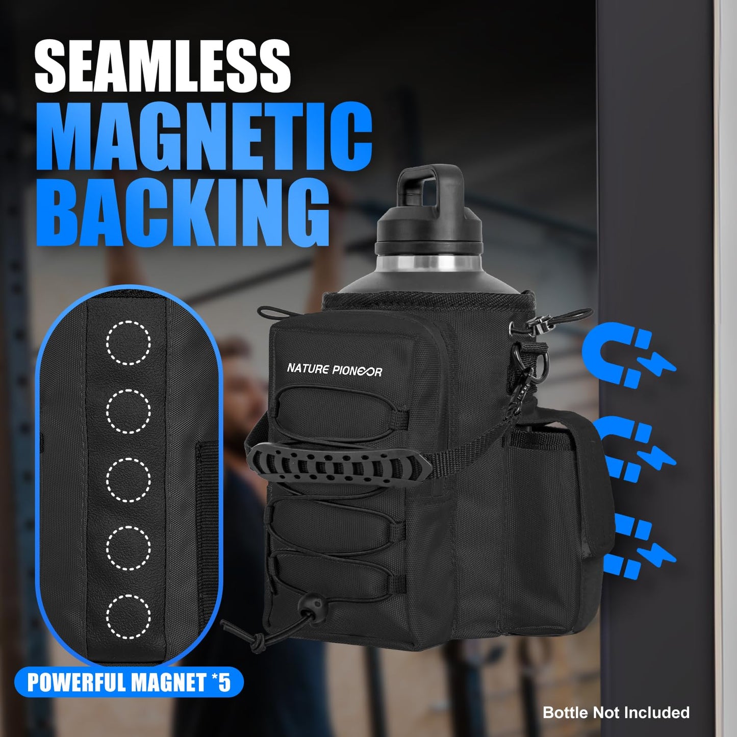 NATURE PIONEOR Magnetic Gym Bag for Men and Women - Magnet Water Bottle Holder Sling Carrier with Crossbody Shoulder Strap,Gym Accessories Pouch,Phone Pockets for Sports,Walking,Travel,Workout,Black