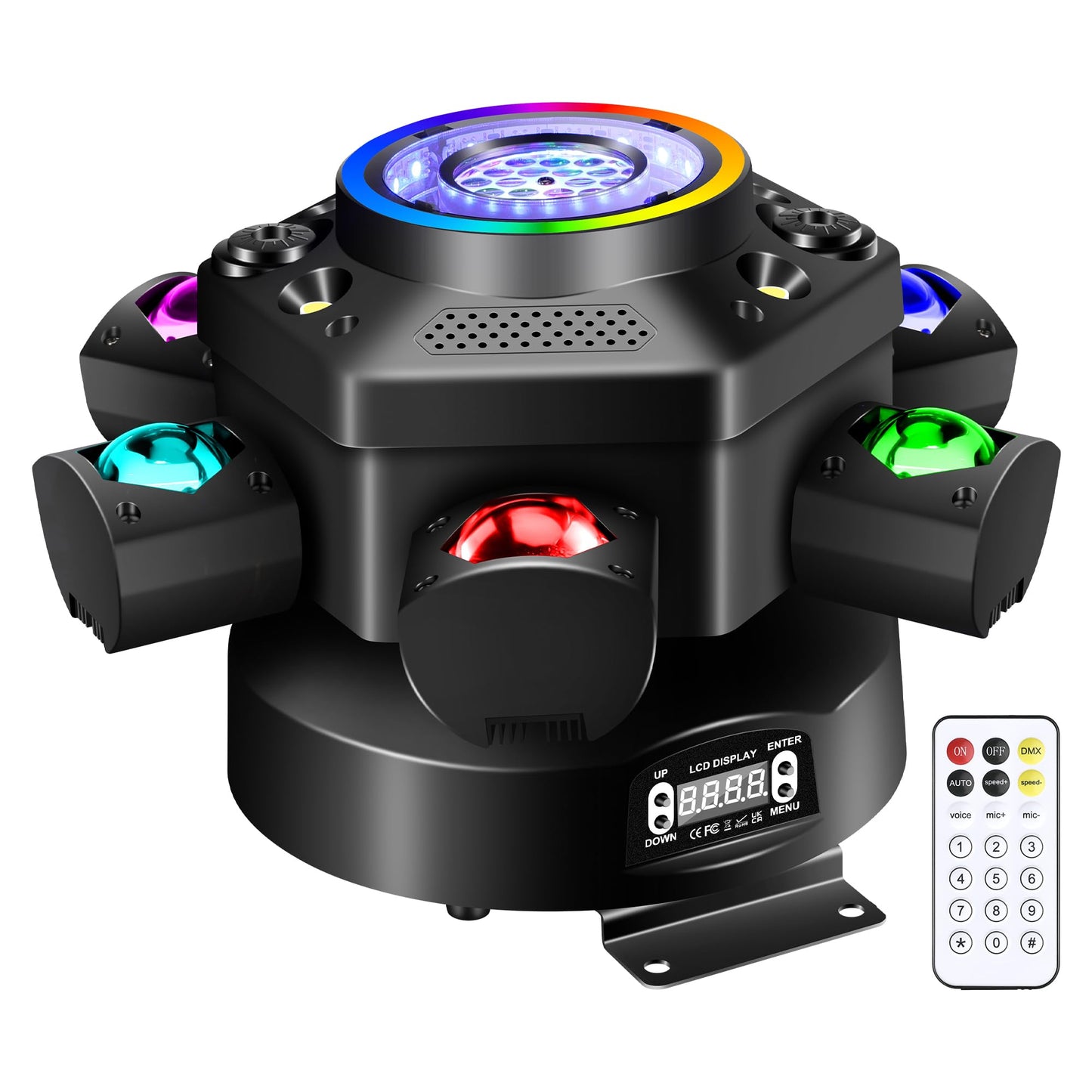 Sklydron Moving Head DJ Lights with Abyss Tunnel Beam Effect,540°X & 180°Y Multi-Head Rotating Beam,6-Arm Stage Lights with Ring Light Supports Starlight,Sound Activated for Disco Club Wedding Party