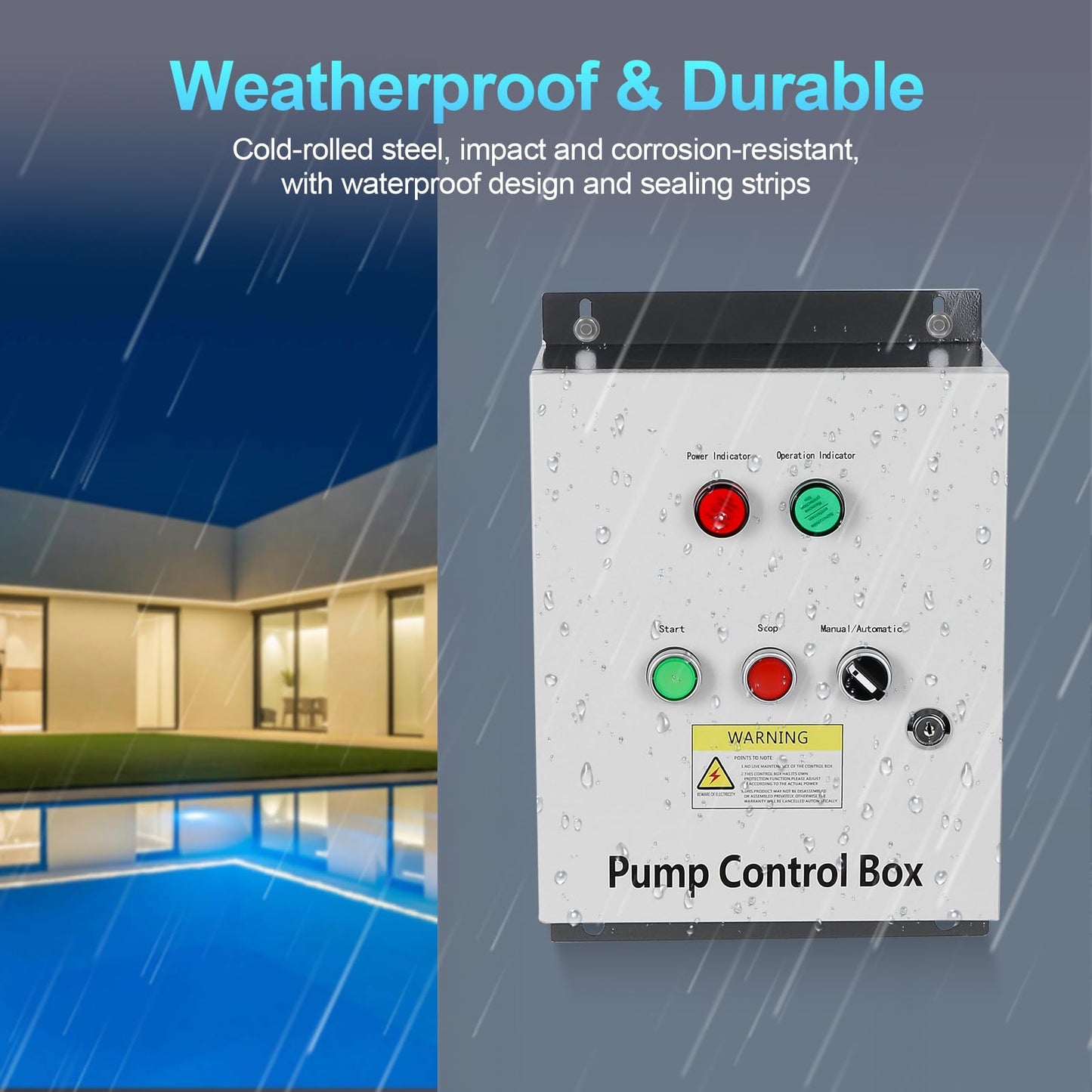 3 HP Well Pump Control Box, 220V 10A Three-Phase, with AC Contactor, Safe & Reliable for Submersible Well Pump, Manual/Automatic Dual Operating Modes, Start/Stop Device with Float Switch
