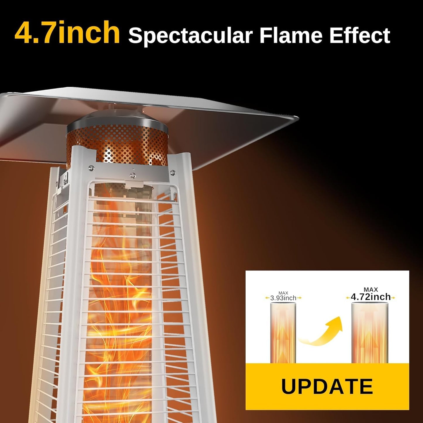 EAST OAK 48,000 BTU Pyramid Patio Heater, Quartz Glass Tube Propane Outdoor Heater with Wheels, Triple Safety Protection, 2025 Upgrade for Home, Backyard & Commercial Spaces, Stainless Steel
