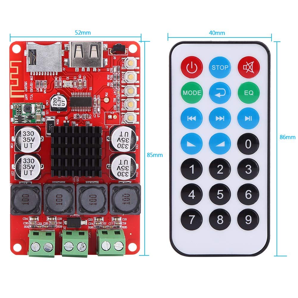 50W+50W 8-26V MP3 Audio Power Bluetooth Amplifier Board DC Portable Stereo Audio Receiver Amplifier TF Card Decoder