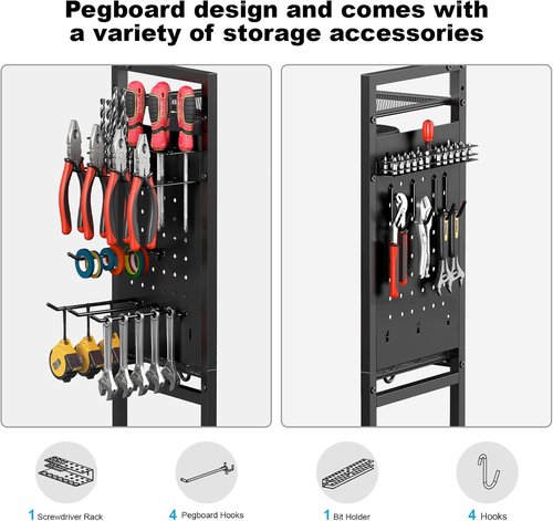 CCCEI Garage Power Tools Organizer Cart - Rolling Tool Storage with Charging Station | Black, Floor Standing