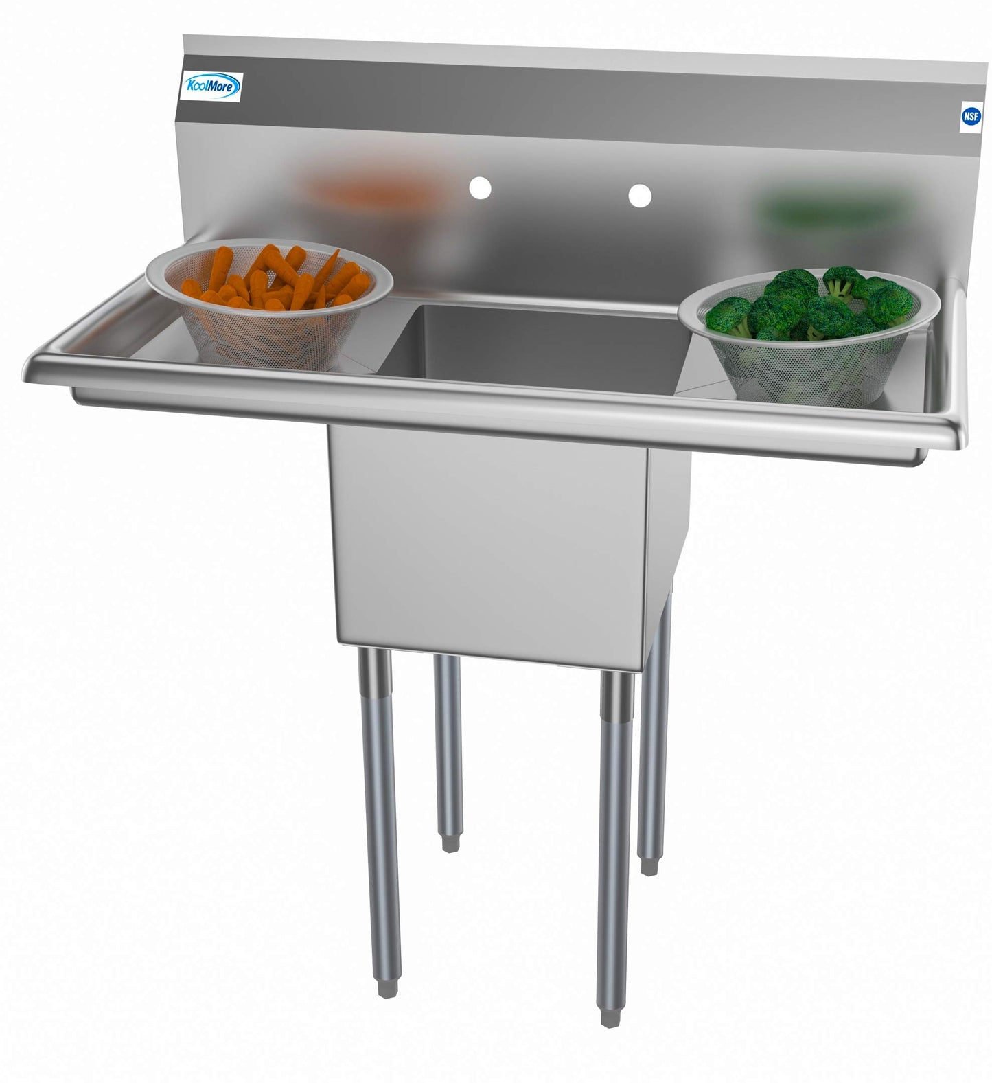 KoolMore 1 Compartment Stainless Steel NSF Commercial Kitchen Prep & Utility Sink with 2 Drainboards - Bowl Size 14" x 16" x 11", Silver