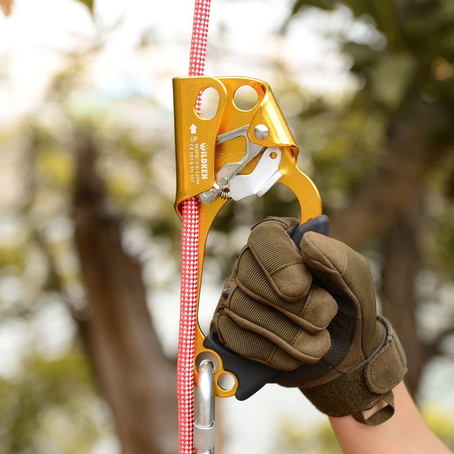 WILDKEN Climbing Hand Ascender Outdoor Mountaineering Tree Arborist Climbing Rappelling Equip Hand Ascender for 8-12MM Rope Left Right Hand Ascender