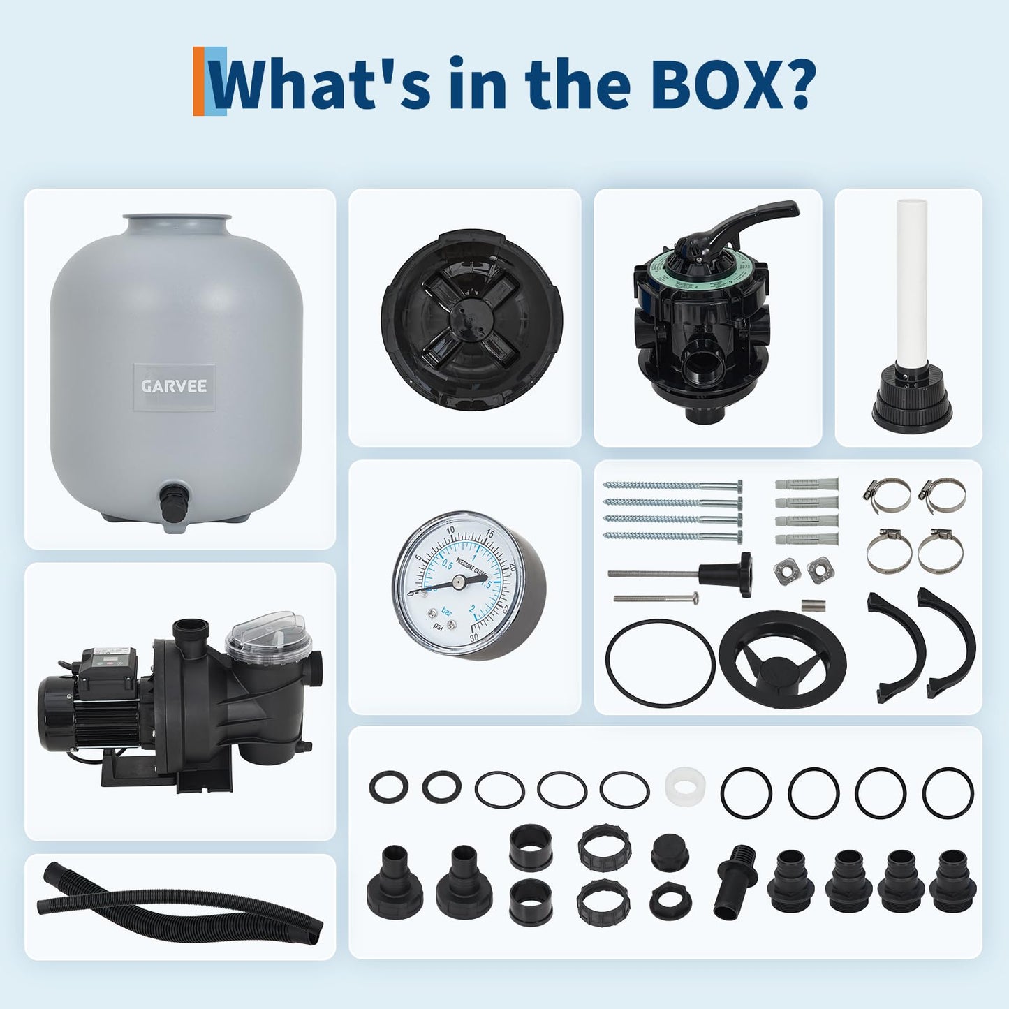 19" Sand Filter Pump for Above Ground Pool with Timer, 1.5HP 6075GPH Swimming Pool Pump & Sand Filter System with 7-Way Valve & Strainer Basket, Pool Pumps Above Ground, Grey