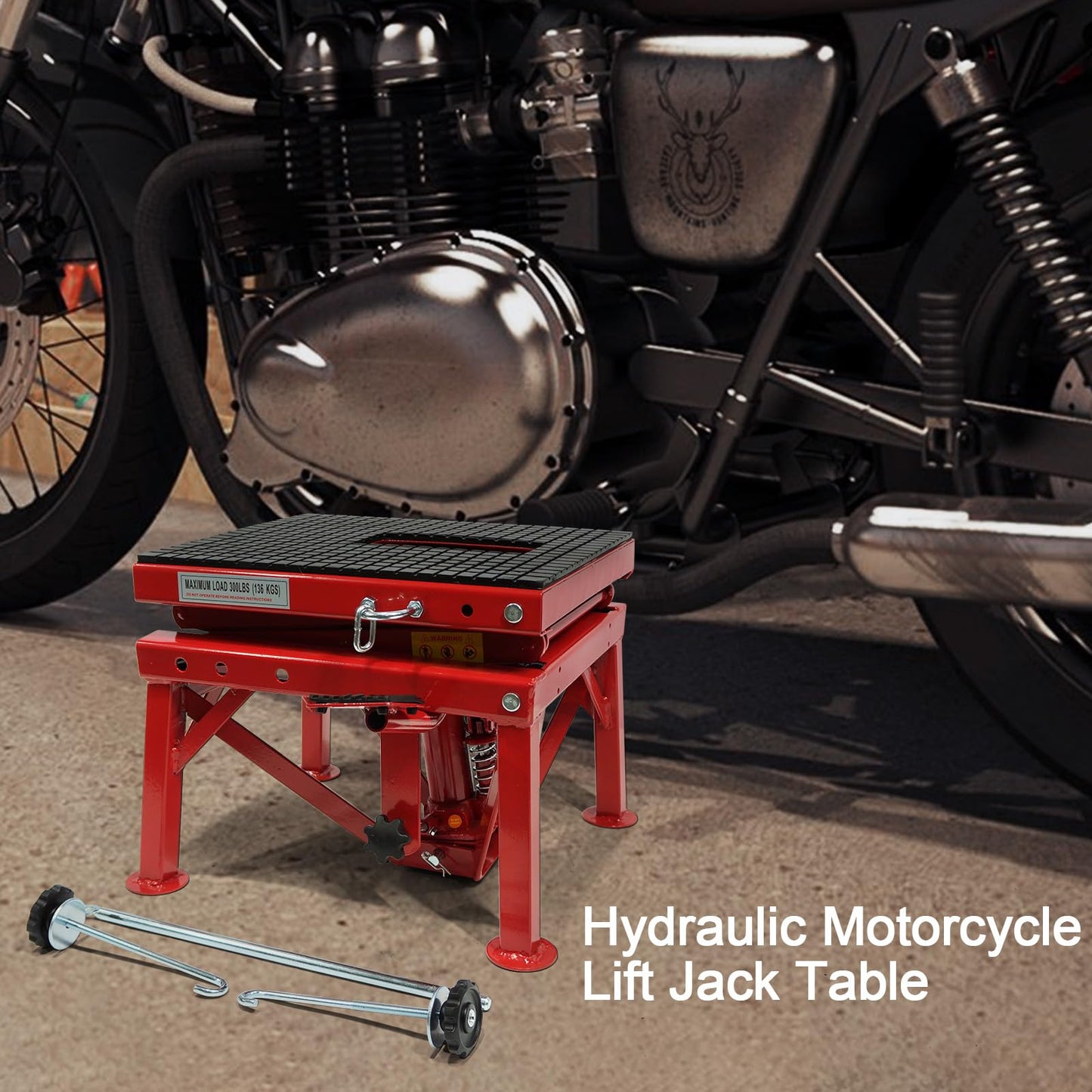Hydraulic Motorcycle Lift Jack, 300 LBS Capacity Steel ATV Scissor Lift Jack for Motorcycles, Portable Motorcycle Lift Table