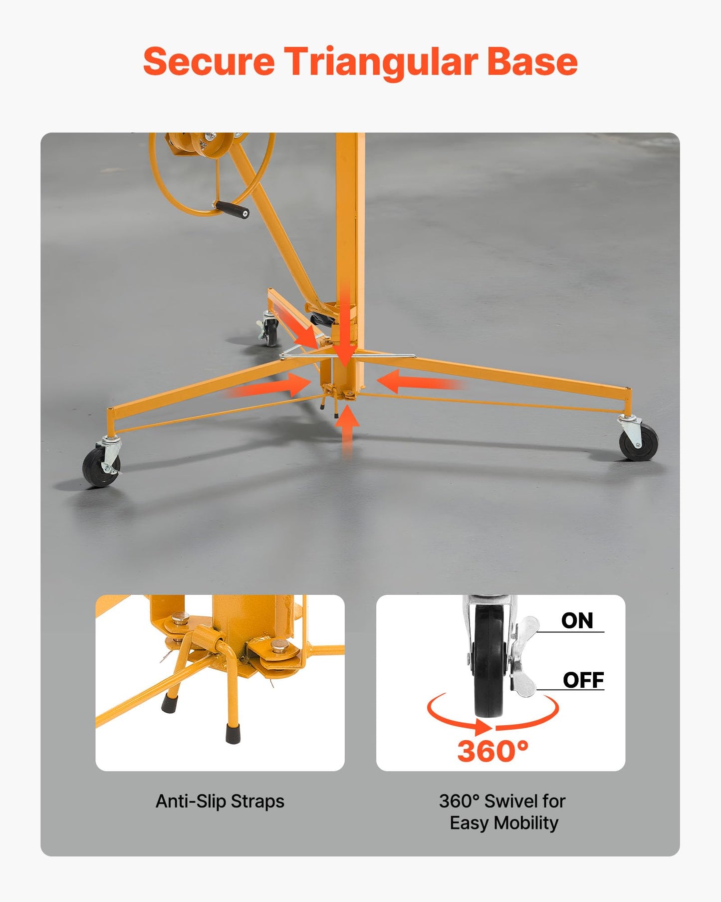 VEVOR 16ft Drywall Lift, Heavy-Duty 150 lbs Sheetrock Hoist with Adjustable Telescoping Arm, Lockable Wheels, Drywall Lifter Panel Jack Hoist Tools Ideal for Ceiling & Wall Installation (Yellow)