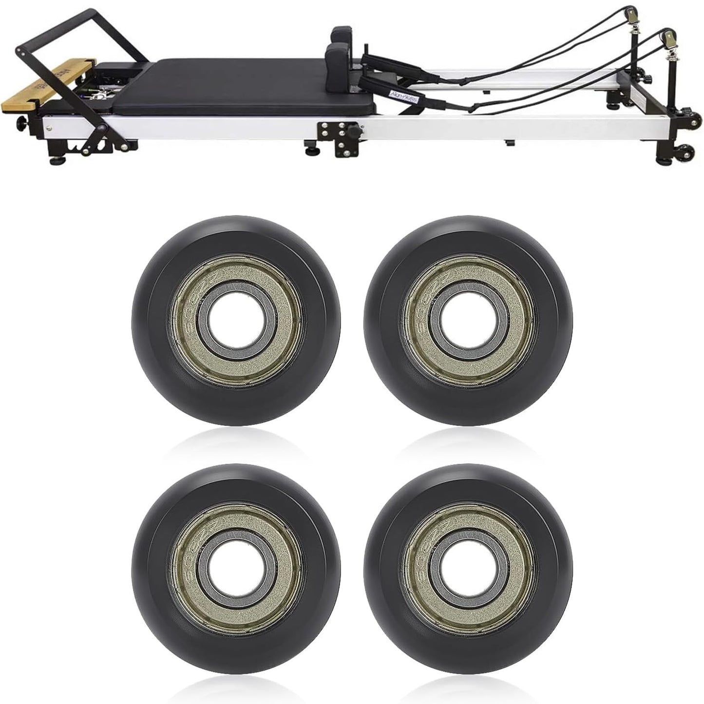 4 Replacement Roller Wheels for Aero Pilates Reformer – Easy to Fit, Smooth & Quiet Glide, Black (Black)
