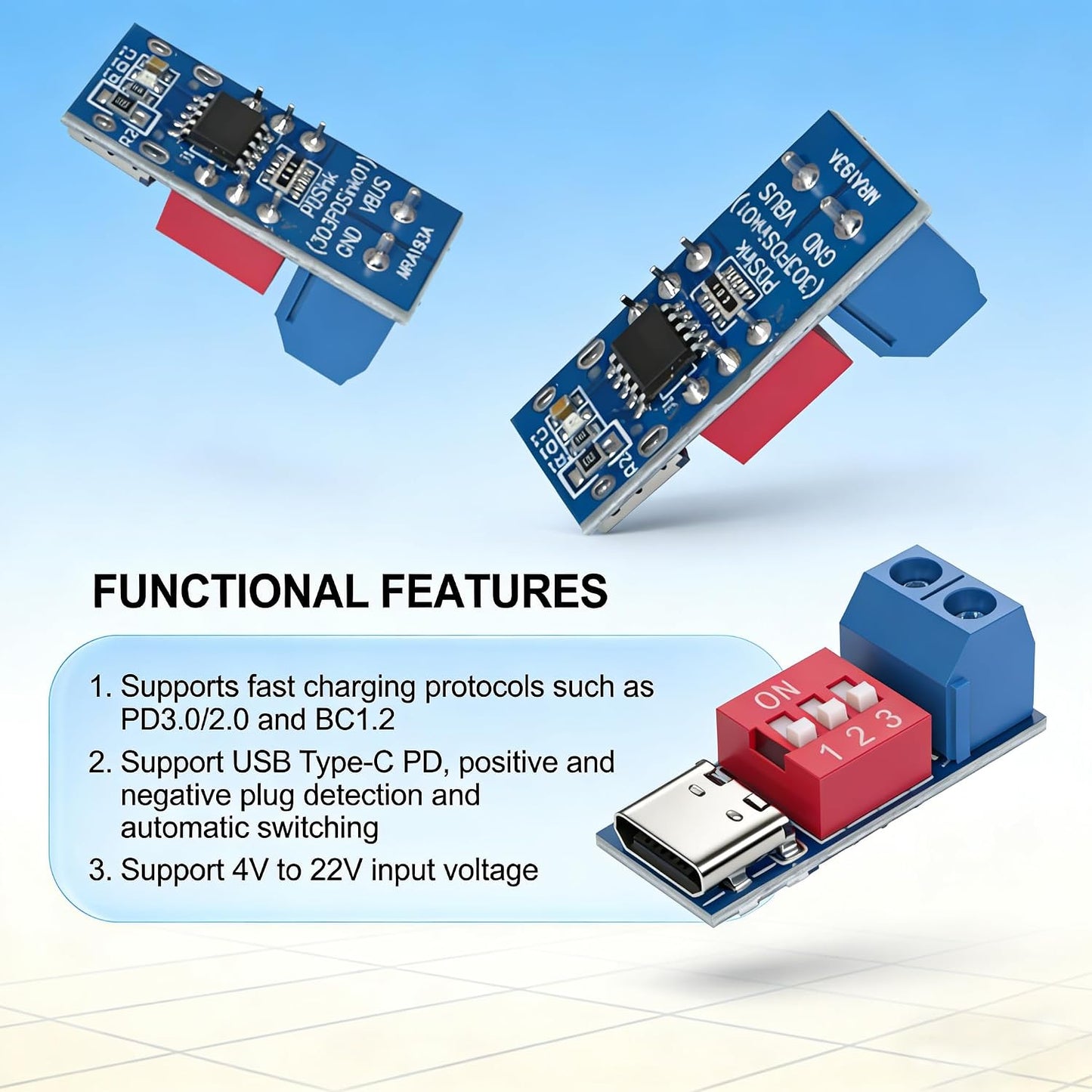 HBVOUPK 4 5-20V Pieces USB-C PD Trigger Board Module PD/QC Decoy Fast Charge Tools for USB Type-c to High Speed Power