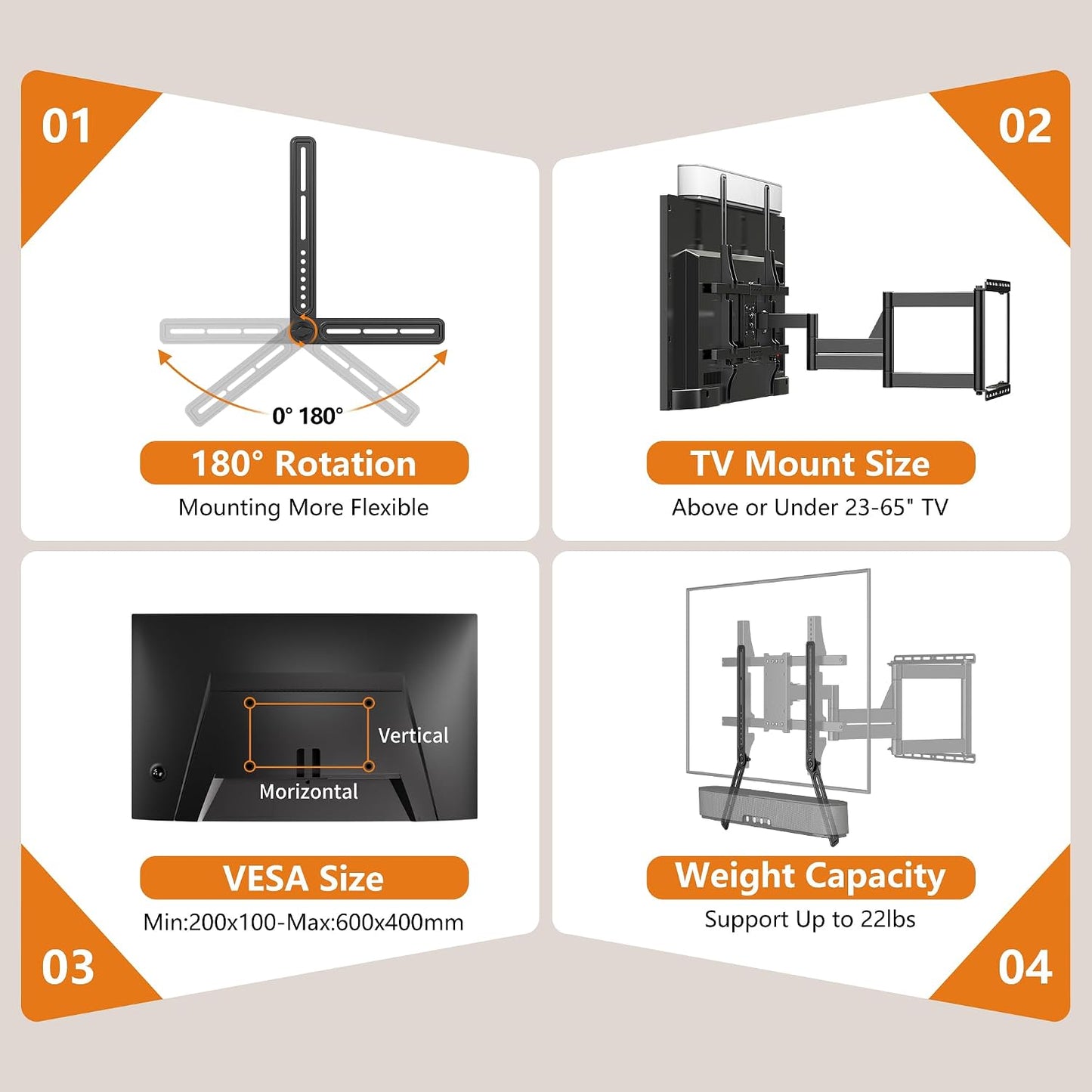 XINLEI 23 65 Inch 22 lbs SBR303 Universal Sound Bar Mounts with Detachable Long Extension Plates Fits Most to TVs
