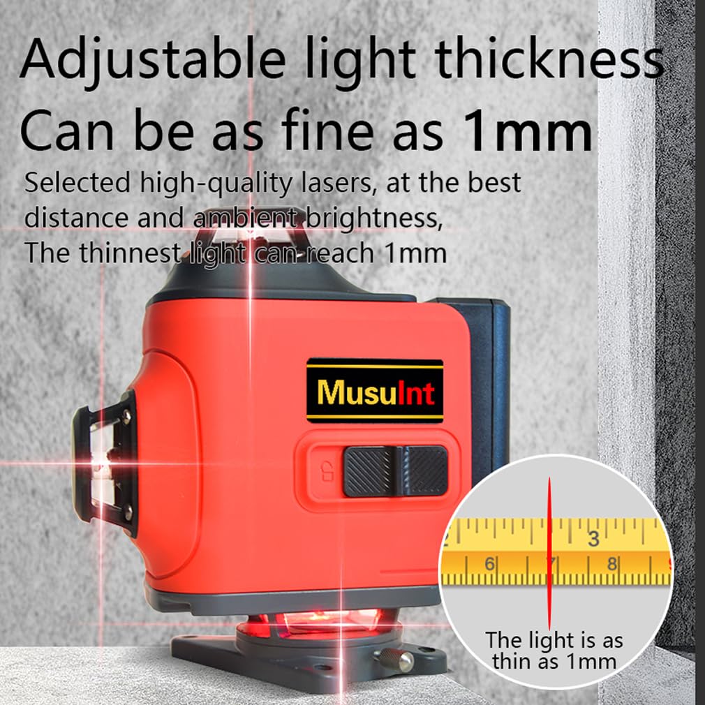 4D 16 lines laser level 4×360° self leveling Precision Cross Line level tool Two 360° Vertical and Horizontal Red beam with hand wave mode control Rotary laser level (4D 16 Red Lines)