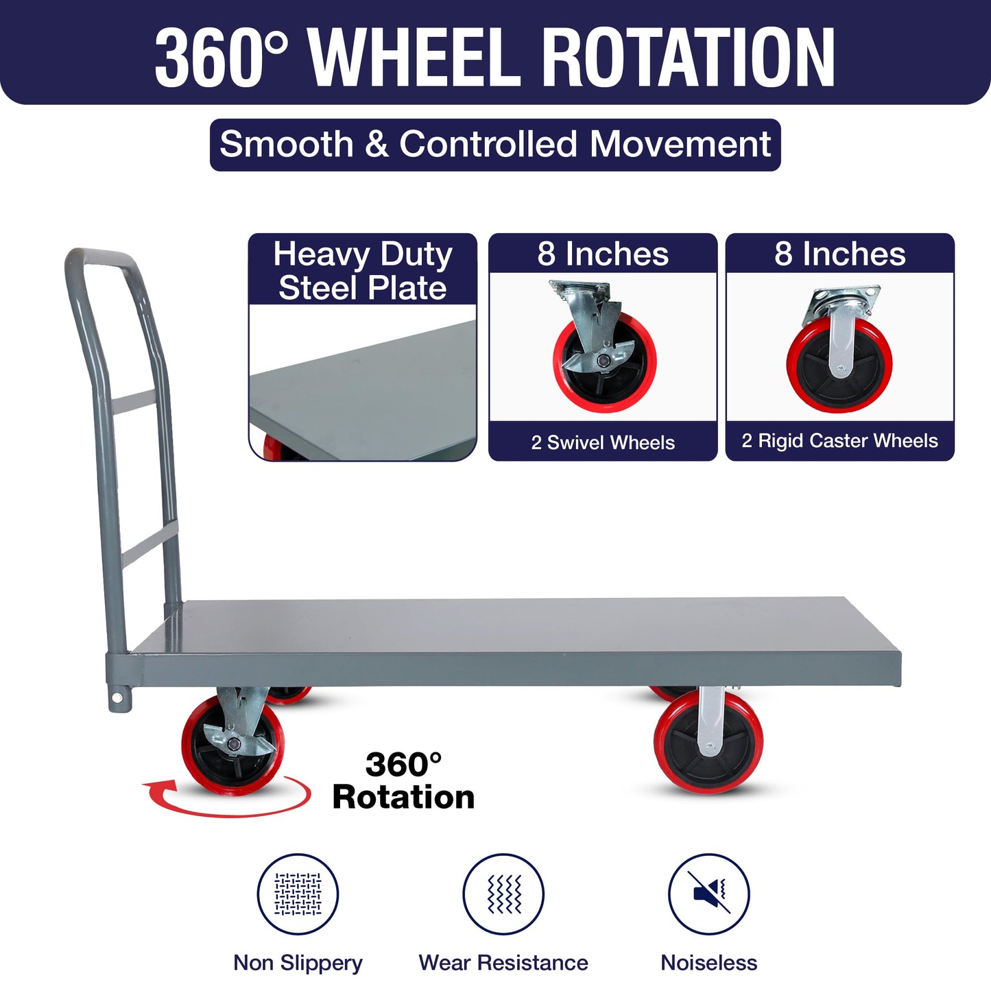 5Seconds Flatbed Platform Cart 3300LB Industrial Dolly Heavy Duty 60” x 30” Hand Push Truck Super Heavy Duty Flatbed 8'' Locked Swivel Wheels Commercial Moving