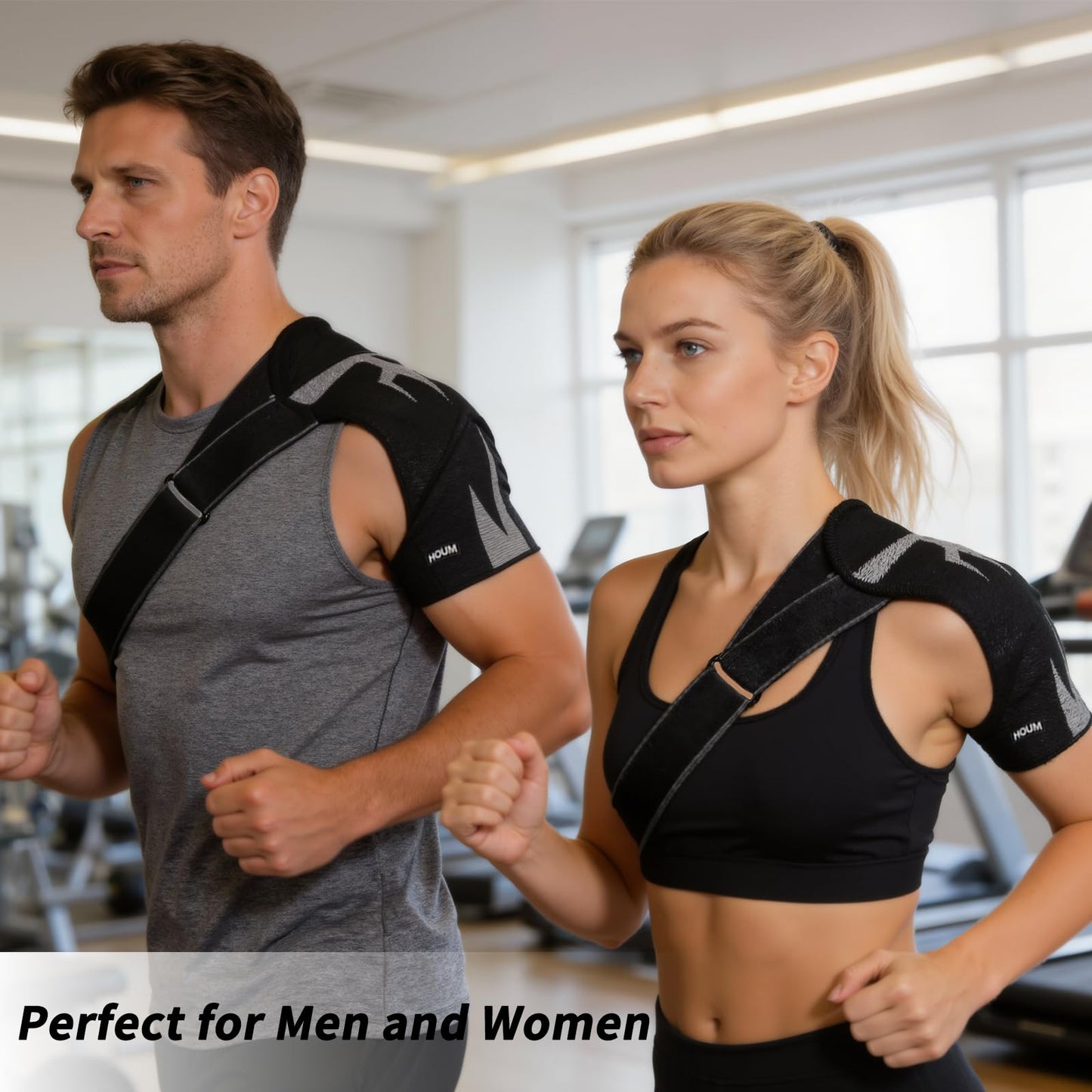 HOUM Rotator Cuff Shoulder Brace with Adjustable Compression Sleeve, Hot/Cold Pack Compatible, Breathable Shoulder Support for Pain Relief, Fits Left/Right Arm, Men & Women (Medium)