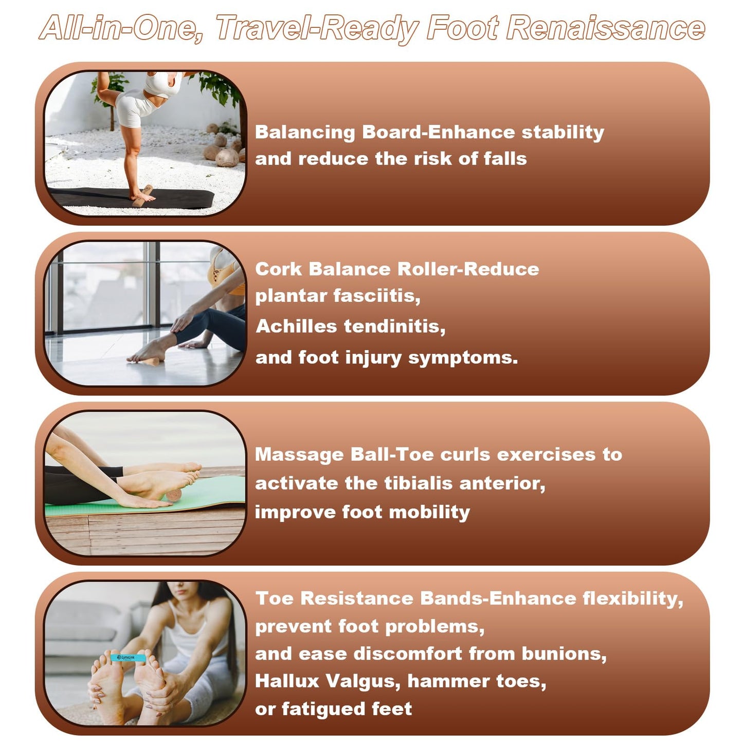 Cork Balancing Board Foot Restoration and Balance Kit with Massage Ball & Resistance Bands – Plantar Fasciitis Recovery, Improve Foot Health | Sports & Outdoors Balance Boards