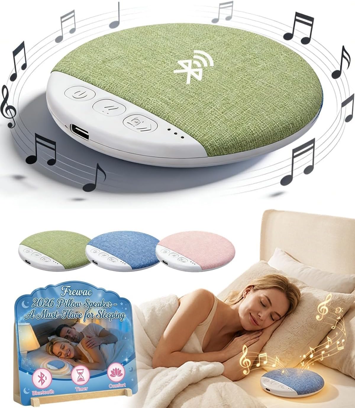 Frewac 2026 New Flat Under Pillow Speakers for Sleeping, Bone Conduction Pillows Speaker Bluetooth, Private Ultra-Thin
