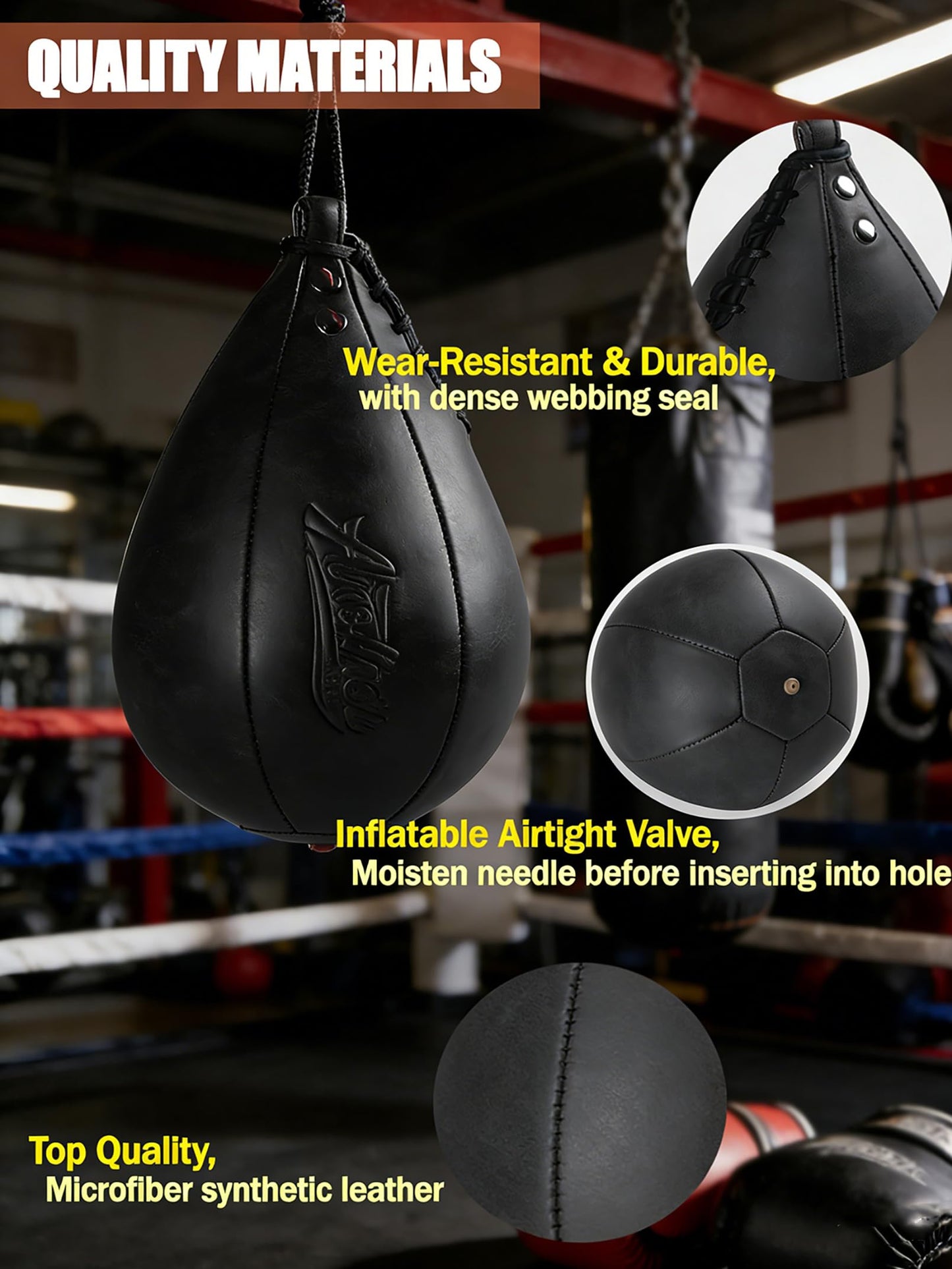 Speed Bags for Boxing Leather Training Reflex Bag Pear Shaped Punching Bag Reaction Venting Ball Speedbag for Teens Adults Boxing Coaches