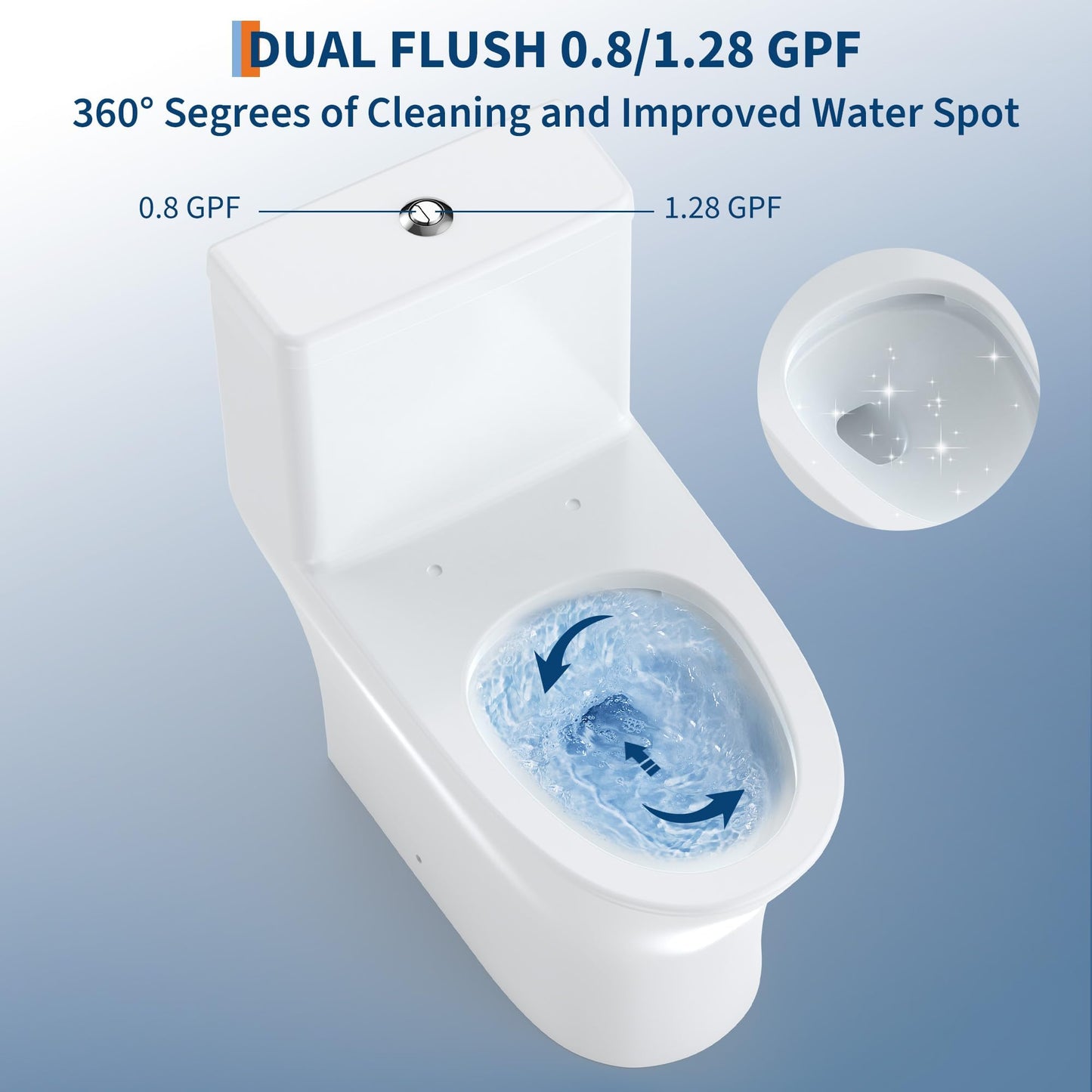Toilet One-Piece, Water Efficient Dual Top Flush, Elongated Comfort Bowl, Soft Close Seat, White Ceramic Toilet, Easy Install, Modern Bathroom, 3/4.8l, Compact Sleek Design
