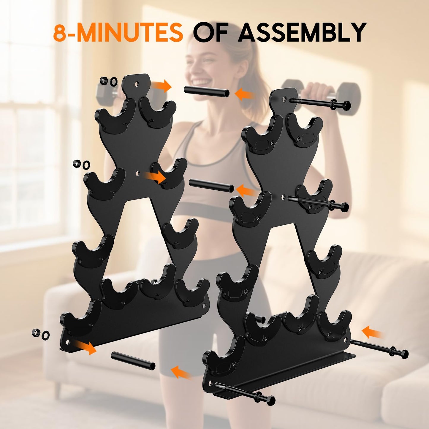 4-Tier Dumbbell Rack Stand Only | Space-Saving Weight Rack for Home Gym, Hand Weight Rack Dumbbell Storage for Dumbbell Set (3-15 LB), Durable Metal Stand with Easy Assembly (Dumbell not Included)