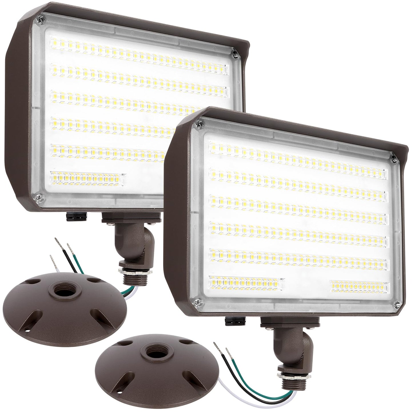 Paktonvo 100W LED Flood Light with Knuckle, Outdoor floodlight Dusk to Dawn Photocell 5000K 14000lm AC100-277V Equivalent 1000W, ETL Waterproof Wall Mount LED Security Light for Yard Garden 2 Pack