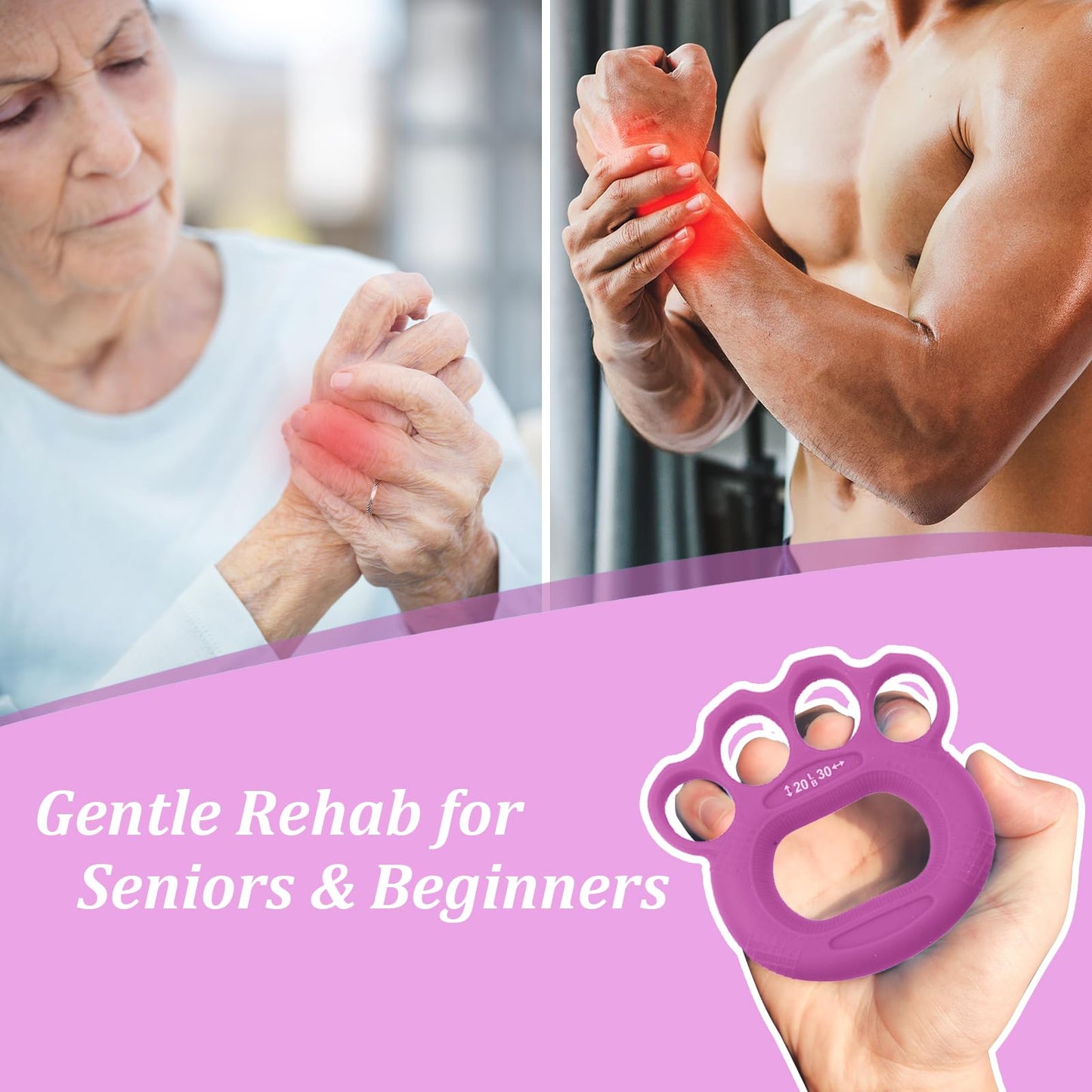 3 Pack Finger Exerciser & Hand Grip Strengthener, 3 Resistance Levels (20–50 lbs), Ergonomic Silicone Hand Strengthener for Rehab, Arthritis & Therapy, Ideal for Musicians, Climbers, Seniors