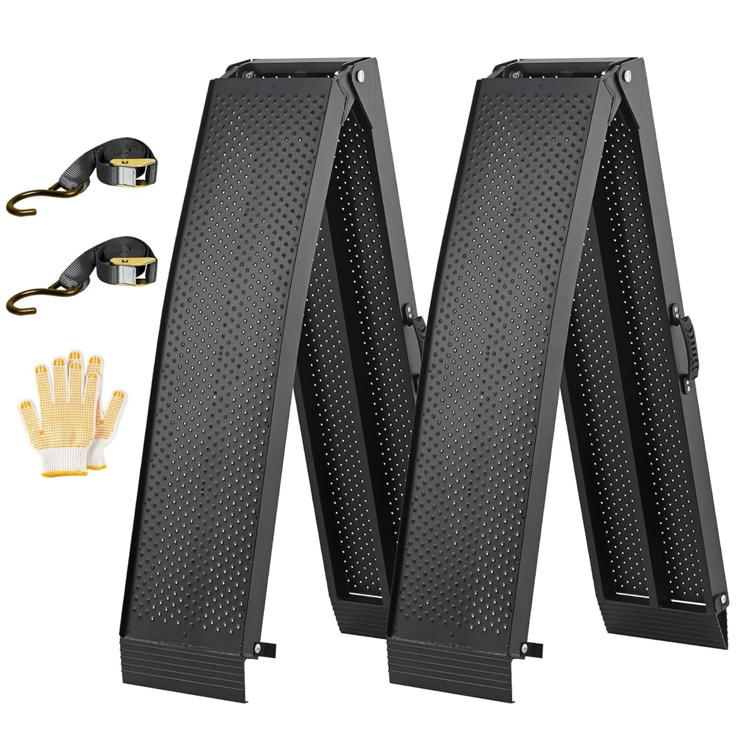 KOLOTOOL 7.5FT Aluminum Truck Ramps, 1500lbs Capacity Folding Loading Ramps, 2 PCS Heavy Duty ATV Ramps for Pickup Trucks, Trailers, Mowers, UTV & Motorcycles, with Load Straps and Carry Handle