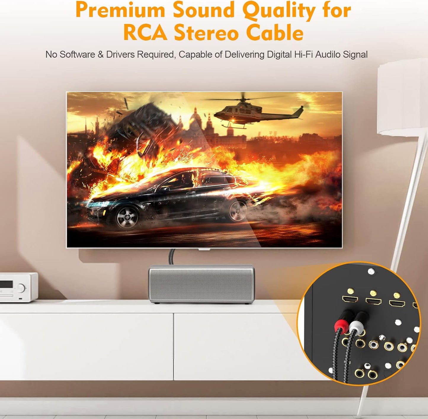 3.3ft 2 Pack[Hi-Fi 2-Male 2-Male HOSONGIN RCA Cables Sound, Nylon Braided, Shielded], to RCA Audio Stereo Subwoofer
