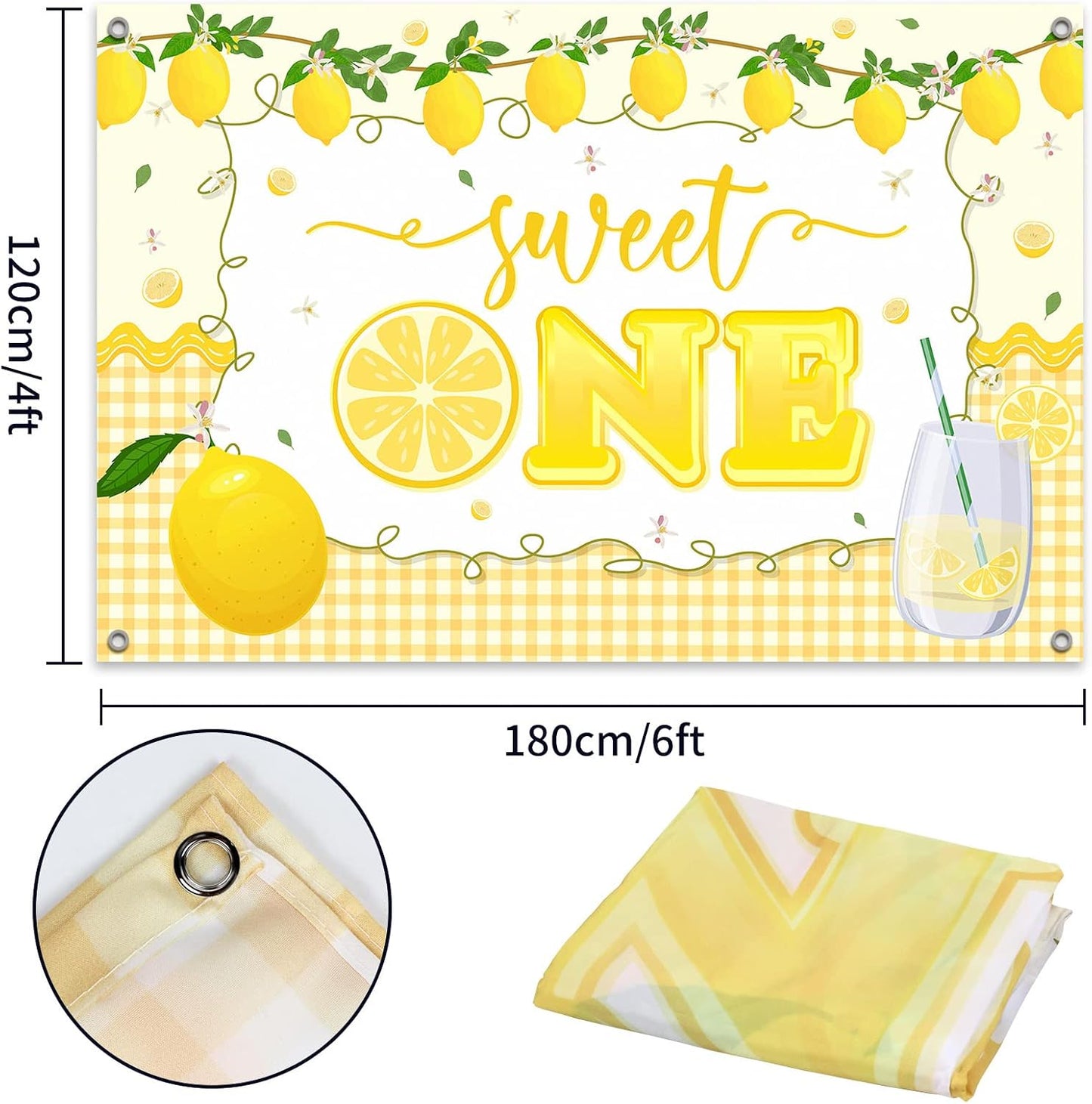 HAMIGAR 6x4ft 1st Sweet One Banner Backdrop - Lemon First Birthday Decorations Party Supplies