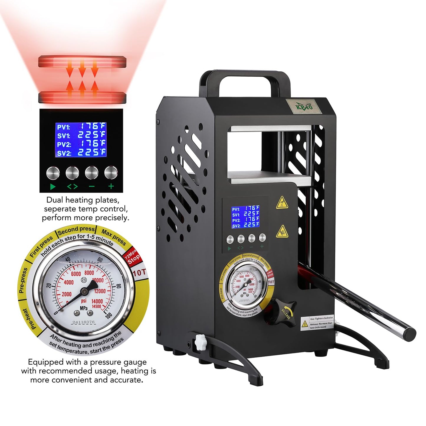 10 Tons Heat Press Machine with 5.5" X 5.5" Dual Heated Plates Manual Press with LCD Digital Display Screen & Precise Pressure Gauge 110V/220V