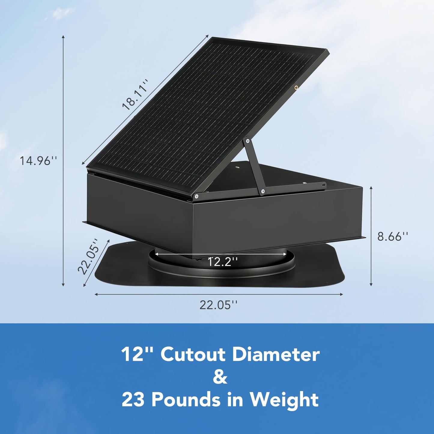 Fnova 35W Solar Attic Fan, 2200 CFM Solar Roof Vent Fan with Auto Temp Control, Powerful Brushless Motor for Cooling Attic, Garage, Shed, Greenhouse up to 1000 sq.ft, Only Fan
