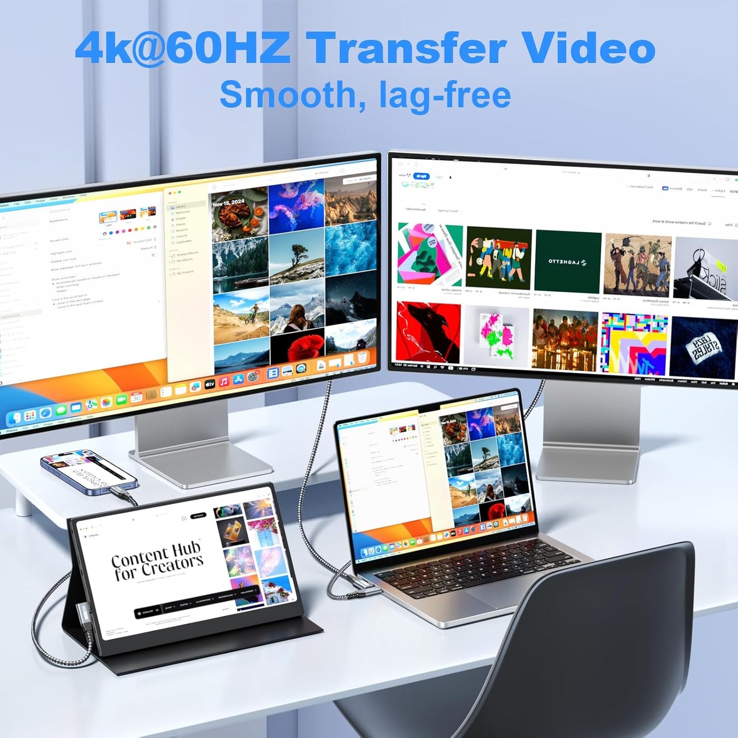 4K 60HZ 3FT, 20Gbps 100W 90 3.2 Gen2x2 17/16, LDLrui USB C Monitor Cable, Display, Right Angle Data Transfer, Charging