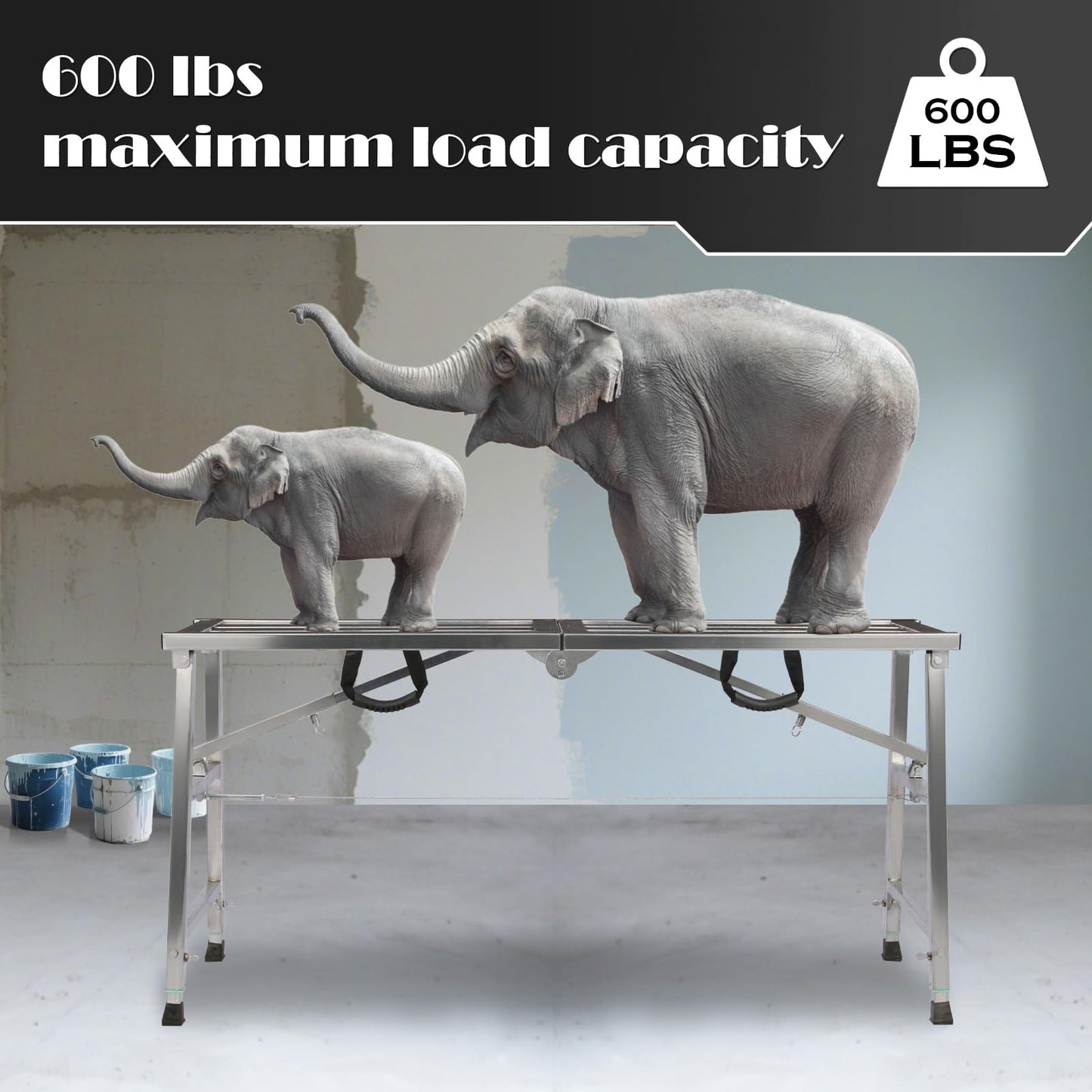 GMGSPT Folding Scaffolding Platform Steel Step Ladder Stool Height Adjustment 27-43"(H) Portable for Home Improvement, Drywall Painting, Maintenance at Height, Maximum Load 600lbs