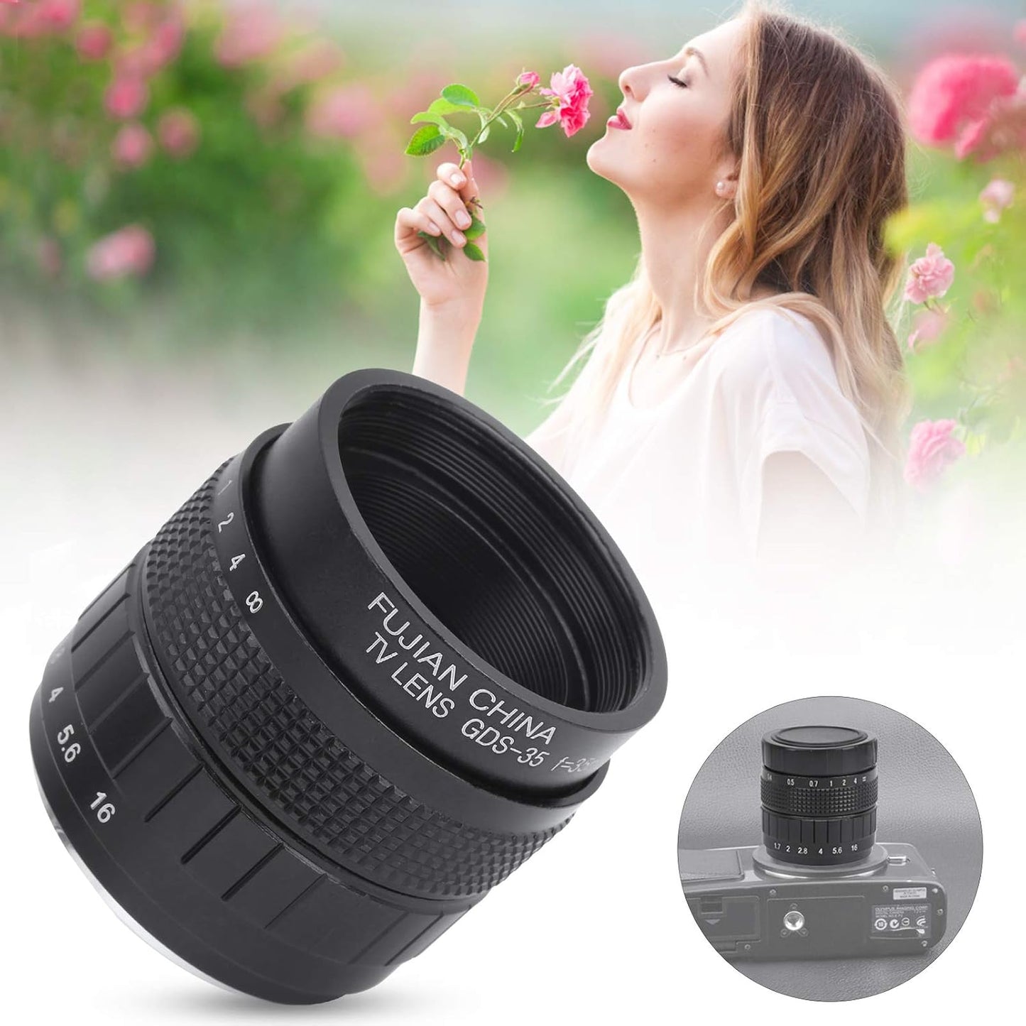 lvifloae 35mm F1 7 C Mount TV Movie Fixed Focus Mirrorless Camera Lens Fixed Focus Micro Single Suitable Closed Circuit