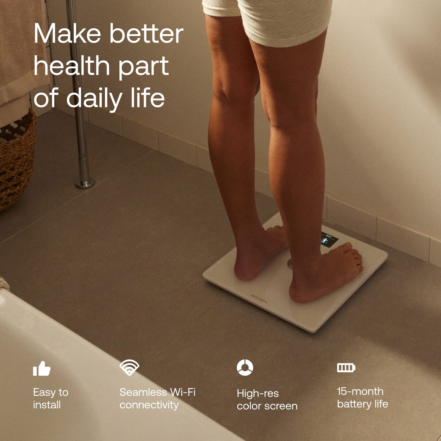 WITHINGS Body Smart - Accurate Scale for Body Weight and Fat Percentage, Body Composition Wi-Fi and Bluetooth Weight Scale, Baby Weight Scale, Smart Scale Apple Health Compatible, Bathroom Scale