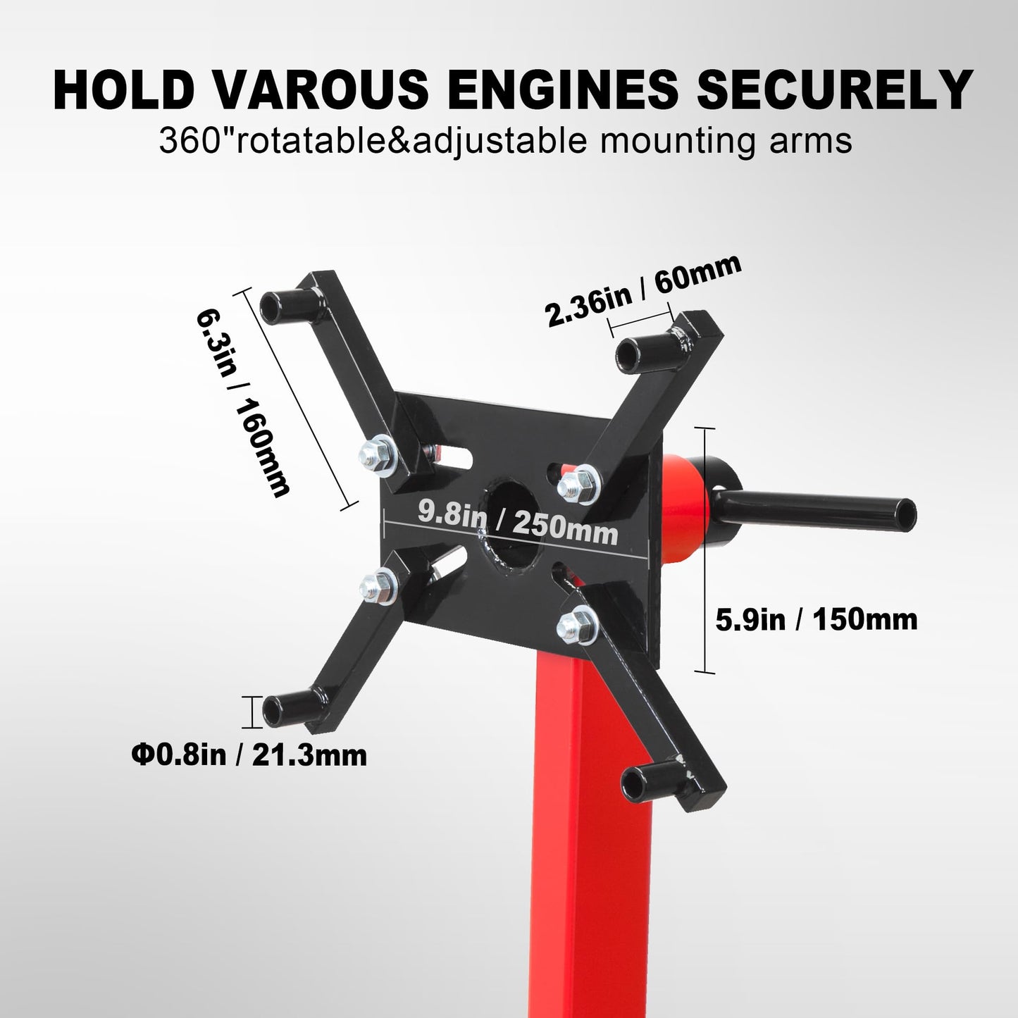 BIG RED Steel Rotating Engine Motor Stand,3/4 Ton (1,500 lbs) Capacity with Foldable Frame,5 Casters, 4 Adjustable Arms,360 Degree Rotating Head,for Vehicle Maintenance, Auto Repair,Red,AT37912-1