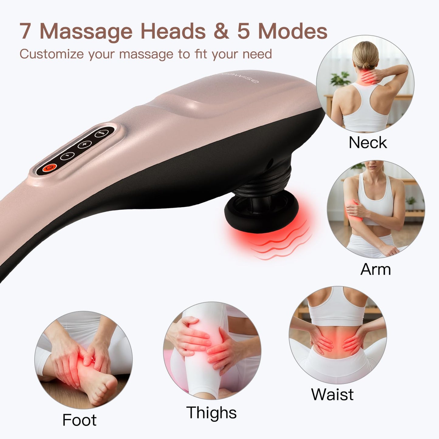 MEGAWISE Handheld Back Massager | Deep Tissue Percussion Massage for Back, Neck, Shoulders, Waist and Legs (Rose Gold)