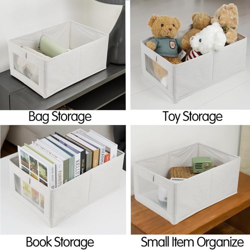 Fordonral Linen Storage Bins - 4 Pack Organizing Containers for Clothing, Toys & Books | Large Baskets with Window