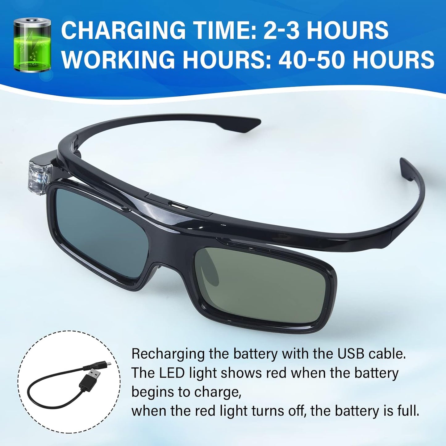 EKYLIN 3D 3D Glasses, Active Shutter Rechargeable Eyewear for DLP-Link Projectors Cocar Toumei