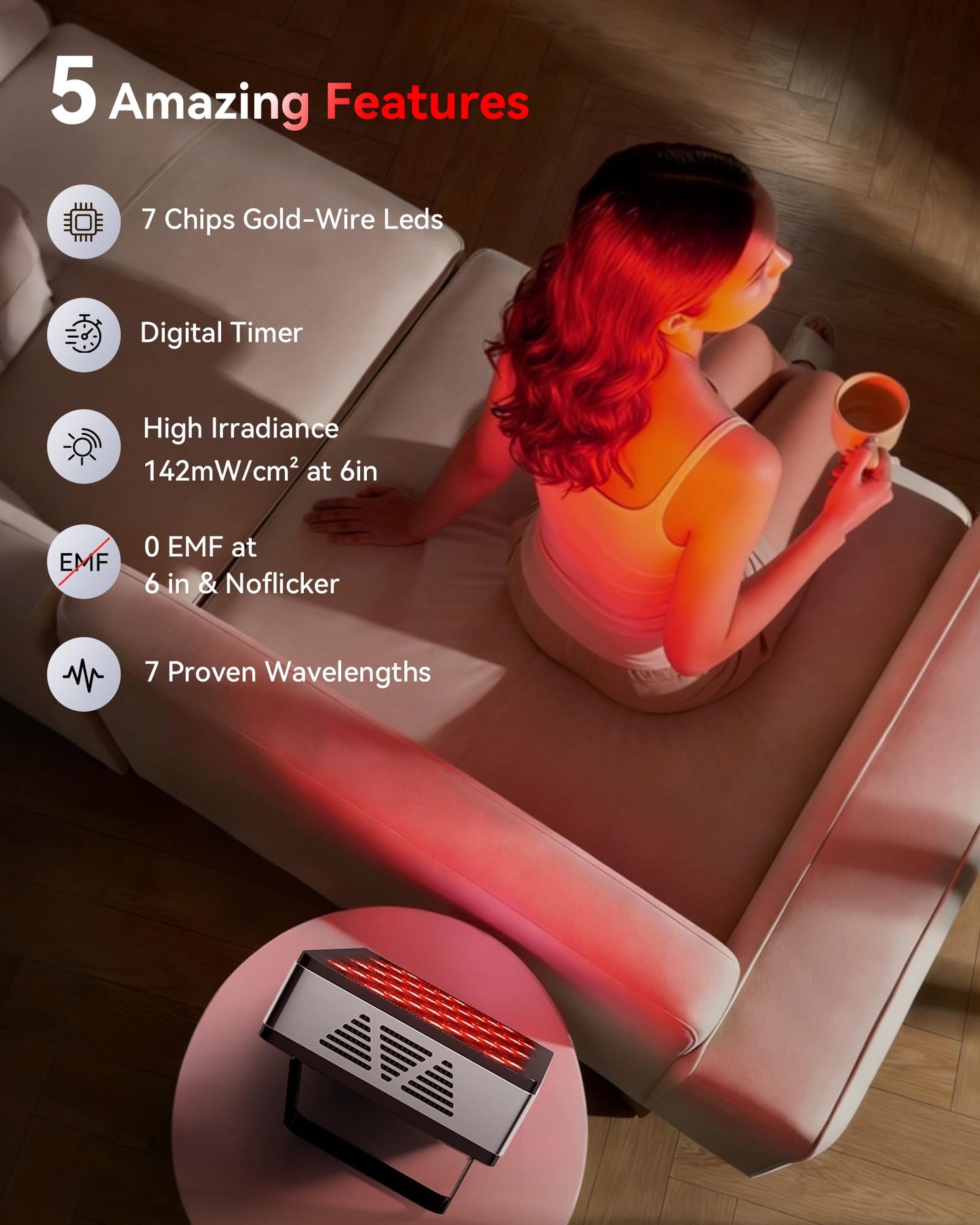 FLIKEZE Red Light Therapy for Body Face, 3+4 Chips 7 Wavements 460nm-880nm Red Light Panel with 4 Modes, Dimmable & Timer, Blue Lights Infrared Light Therapy for Home Office Gym, Elite 60 LEDs