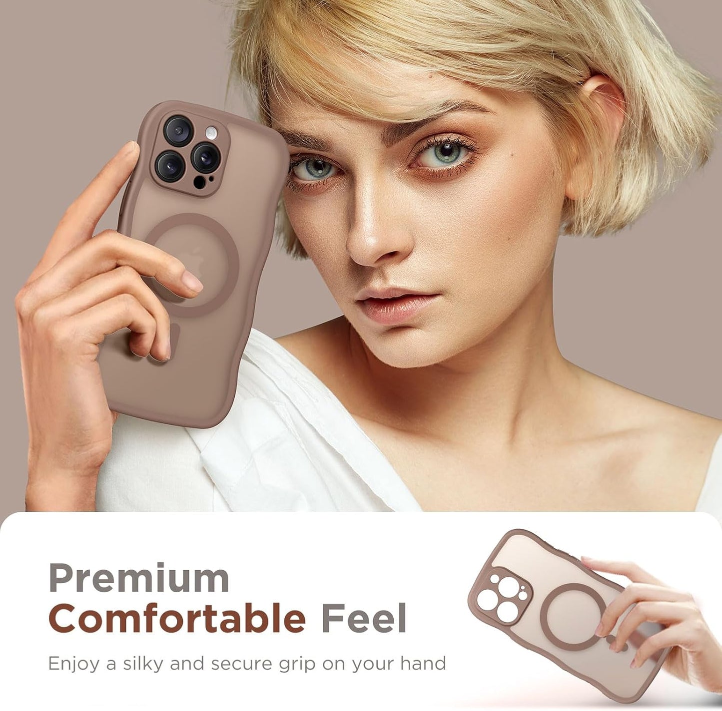 CAPRARO 15 [14 15 6.1 Inch, Cute for iPhone Pro Case, Compatible with MagSafe, [Curly Wave Edge] [Full Camera