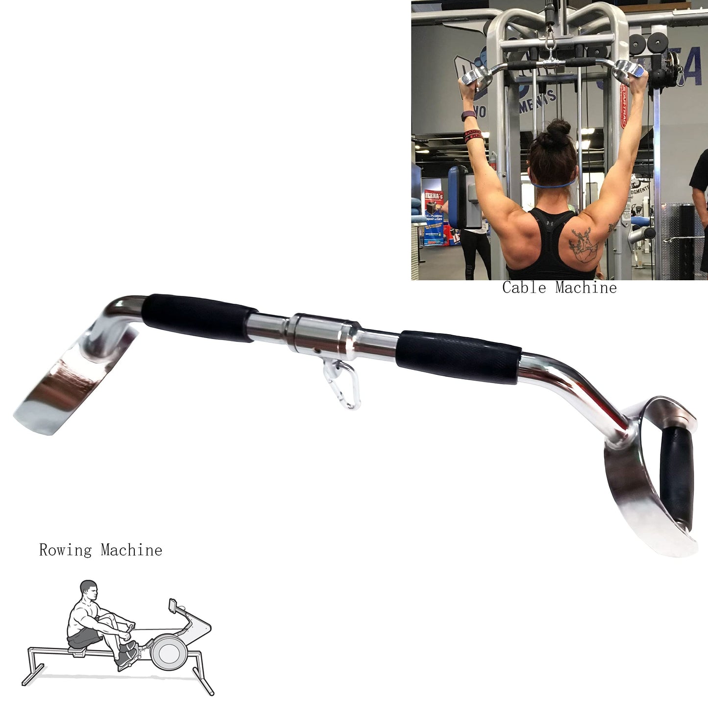 yuhqc LAT Pull Down Bar Press Down Bar Cable Machine Attachment Multi Gym Attachment Solid Steel Tricep V-Bar (28 Inch)