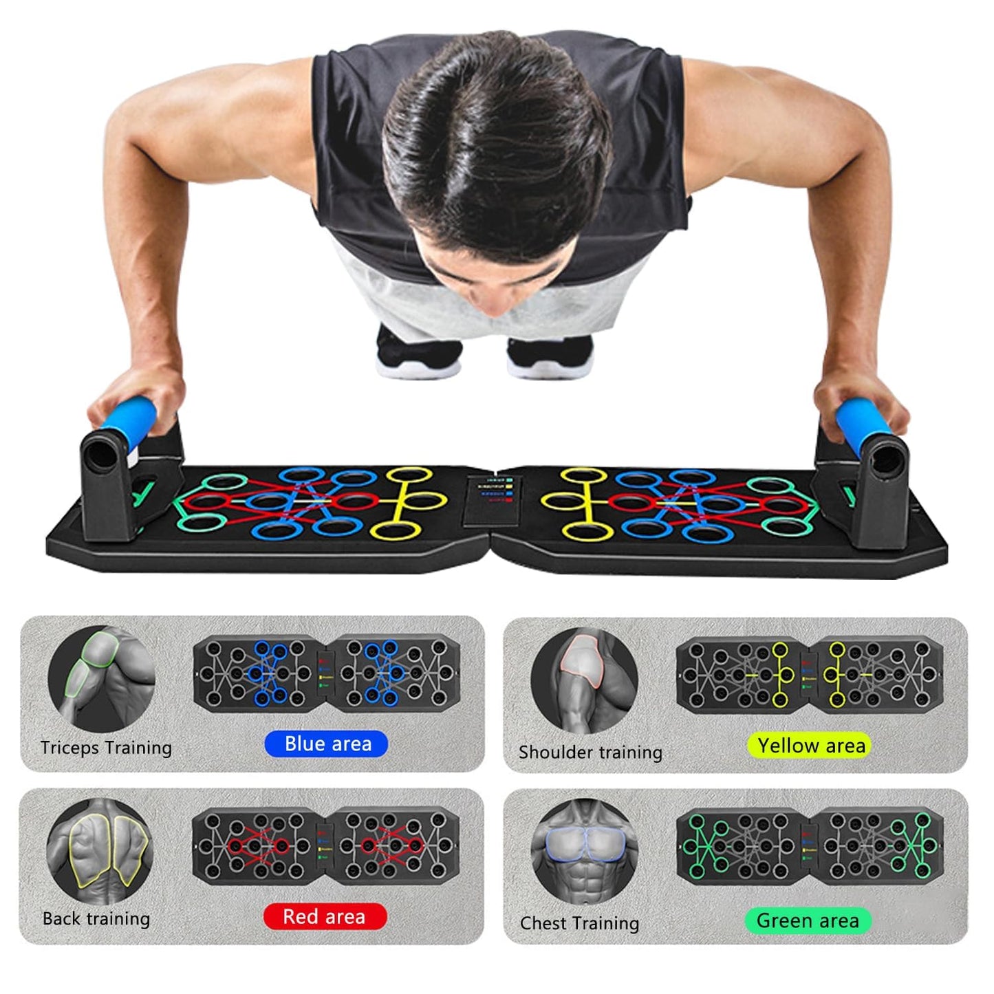 Push Up Board Fitness, BESUNTEK Foldable Multi-Function Exercise Board with Elastic Cord for Total Body Workouts, Portable Push Up Board for Floor (Basic Model)