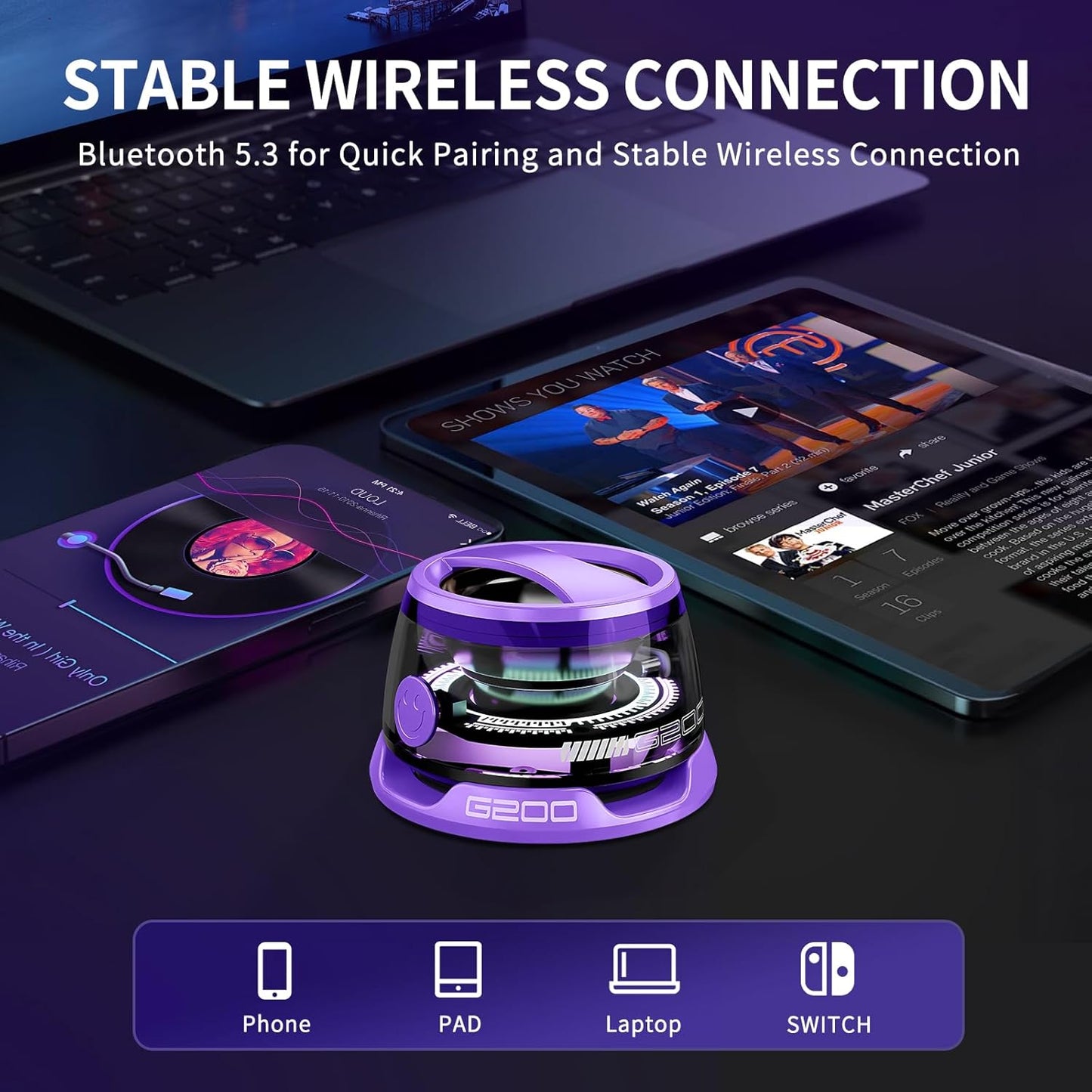 ZNCRSISTY G200 3D 7H Magnetic Bluetooth Speaker - Portable Mini Speakers with RGB Light, Multifunctional Speaker