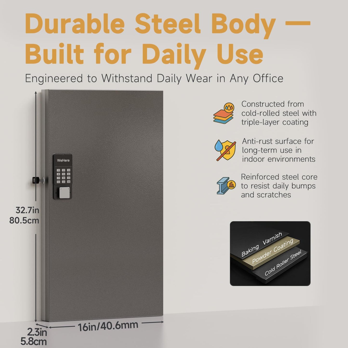 DiDiHere 120-Key Smart Key Lock Box, Wall-Mount Key Cabinet with Key Management App(Track Key Borrow/Return), Keypad, Bluetooth & WiFi Unlock (Sold Separately) for Commercial, School, Rental, Office