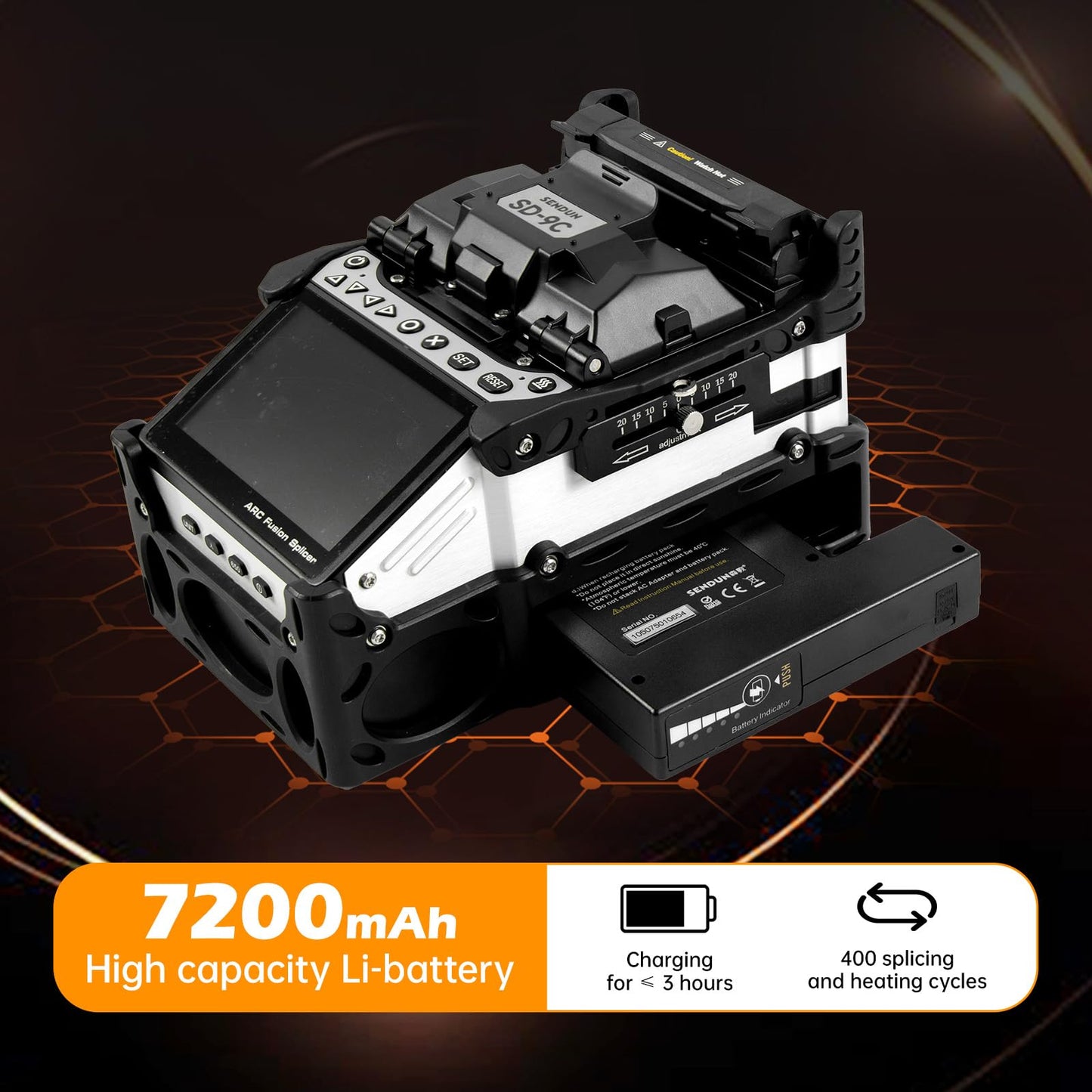 SENDUN Fiber Optic Fusion Splicer with OPM and VFL, Six Motor Core Alignment Fiber Splicer Machine with 7200 mAh Battery & 4.3-inch Touch Screen, Astonishing Fast 5s Splicing & 11s Auto-Heating, SD-9C